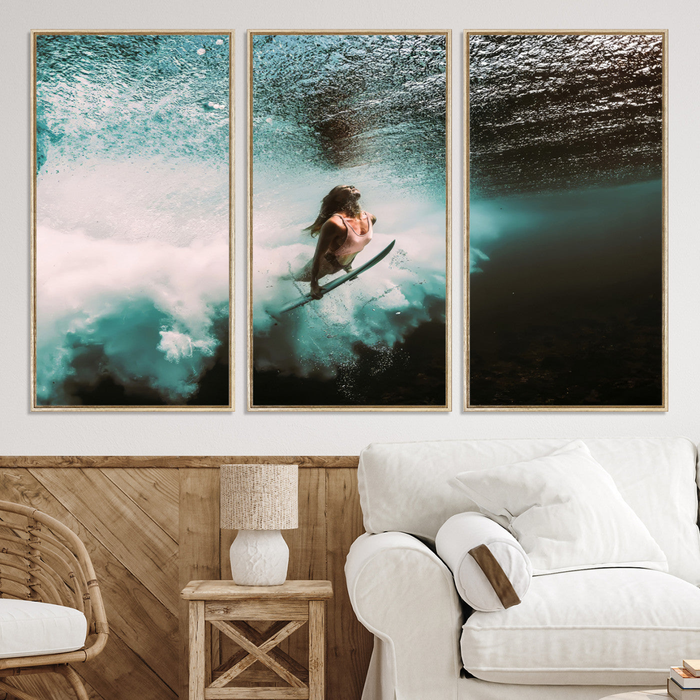 85923512-MGV-CV-40X27-Vibrant Aquatic Motion Wall Art Canvas Print – Framed Underwater Swimming Scene Artwork for Home, Office Decor