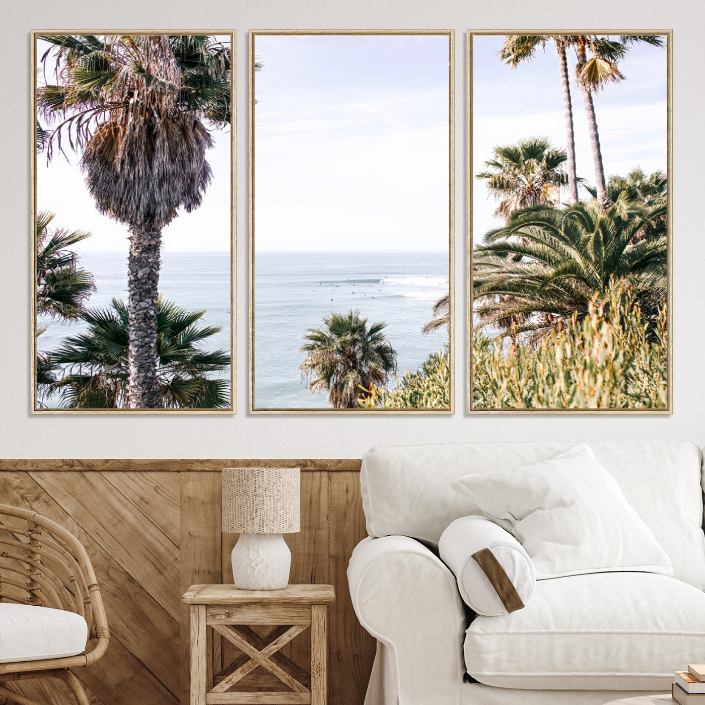 51404565-MGV-CV-36X24-Coastal Palm Trees Wall Art Canvas Print – Framed Ocean Breeze Tropical Scene Artwork for Relaxing Home, Office Decor
