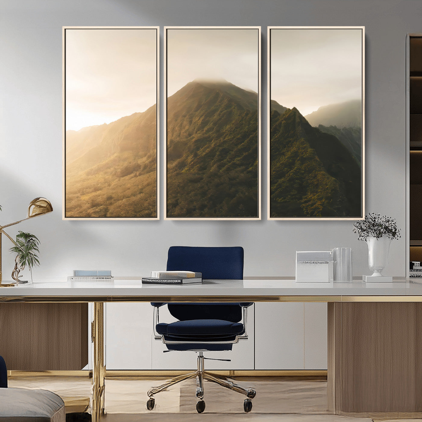 42338636-MGV-CV-36X24-Mountain Wall Art – Framed Sunset Landscape Canvas Artwork, Serene Nature Design, Rustic Decor for Home, Office