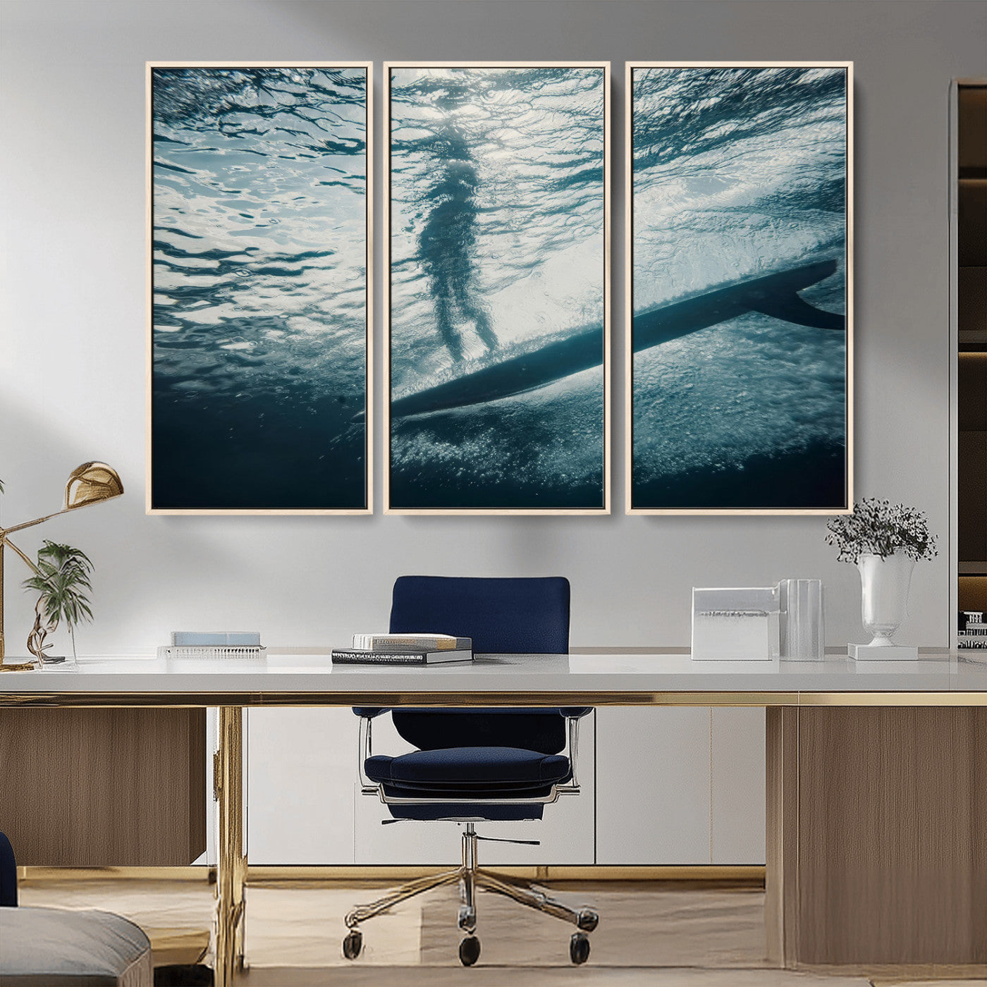 MGV-FC-48X32-3P - Submerged Surf Wall Art Canvas Print, Framed Underwater Perspective Art Picture Print, Ocean Surf Perfect Coastal Adventure Decor Artwork