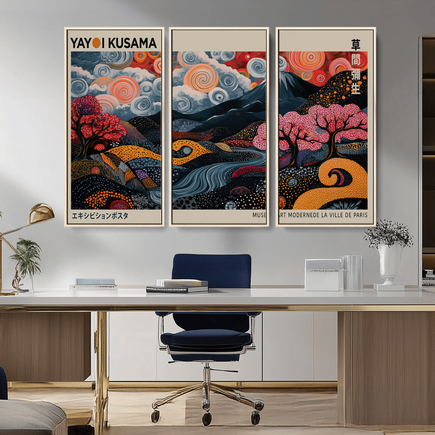 89598235-MGV-CV-36X24-Modern Japanese Wall Art Canvas Print – Framed Contemporary Yayoi Kusama Artwork for Home, Office, Living Room