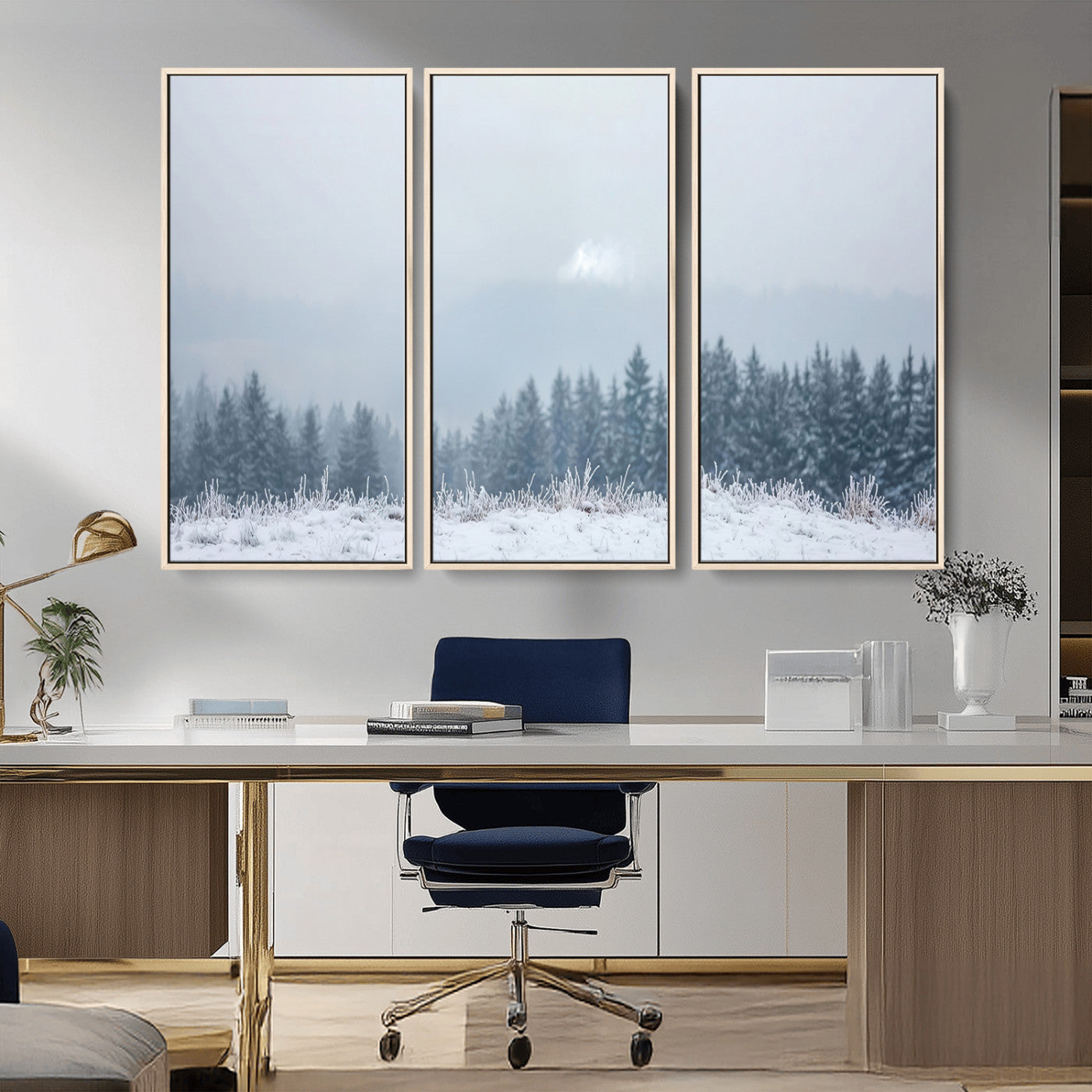 33033082-MGV-CV-36X24-Winter Forest Wall Art Canvas Print – Framed Snowy Landscape Art Picture Misty Tree Scene Artwork for Home Office