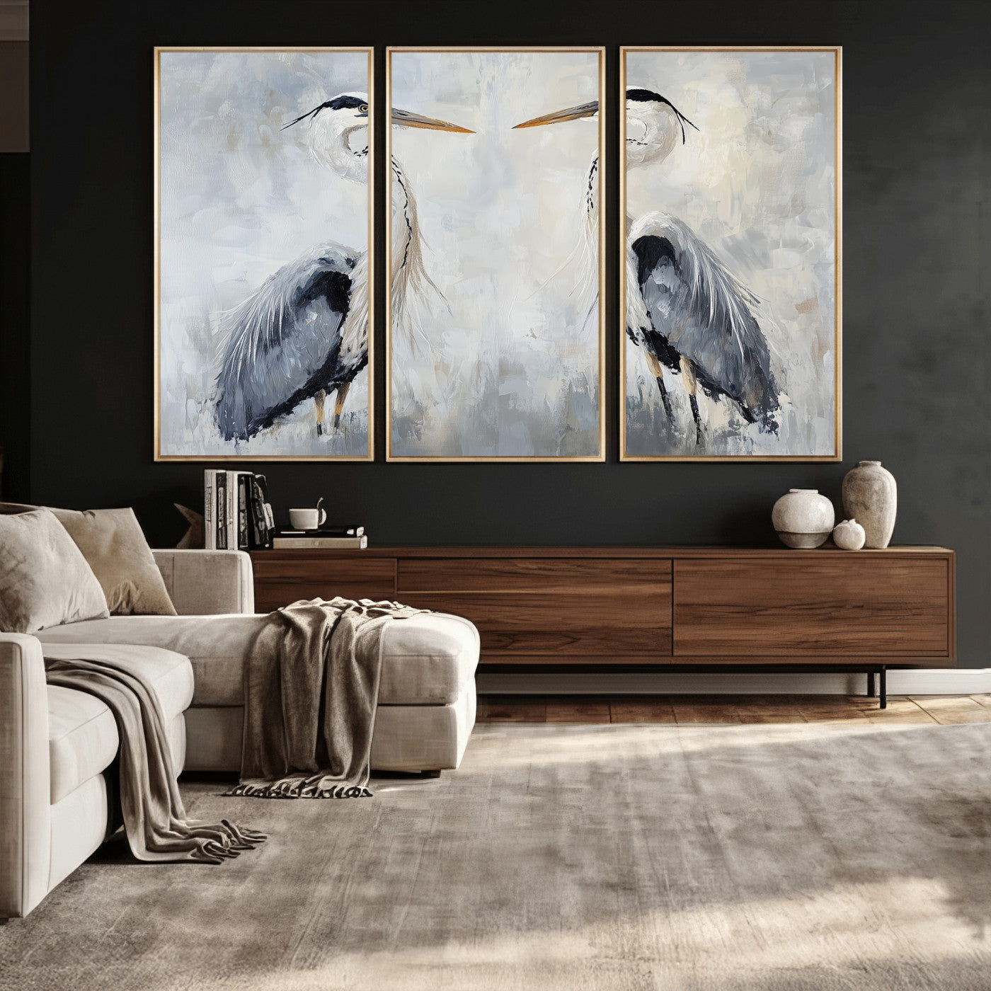 90806932-MGV-CV-36X24 - Heron Wall Art Wall Art Canvas Print, Framed Bird Canvas Decor Art Picture Print, Nature Inspired Perfect Coastal Minimalist Decor Artwork