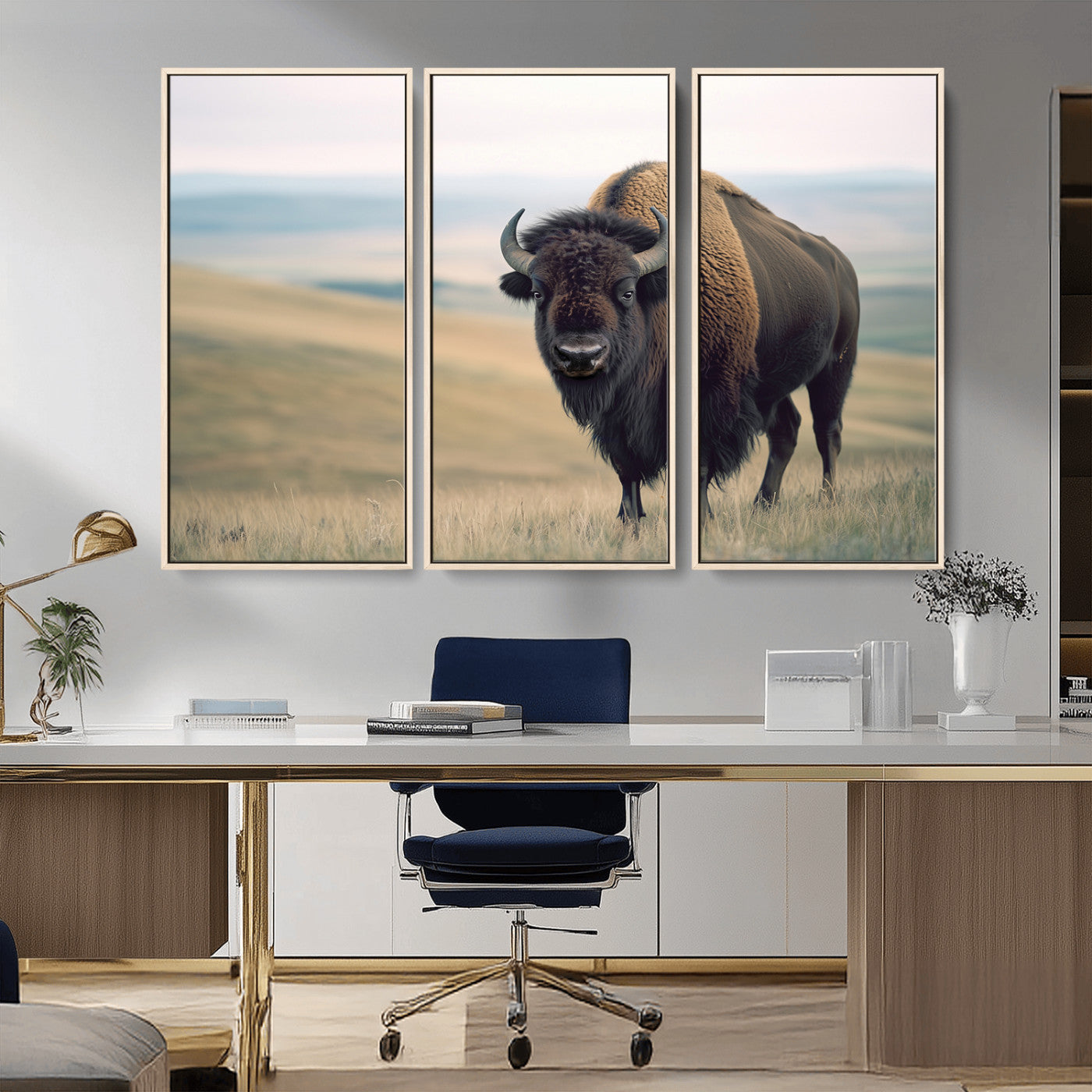 -Bison Wall Art Wall Art Canvas Print, Framed Buffalo Canvas Print Art Picture Print, American Bison Decor Perfect Rustic Western Decor Artwork