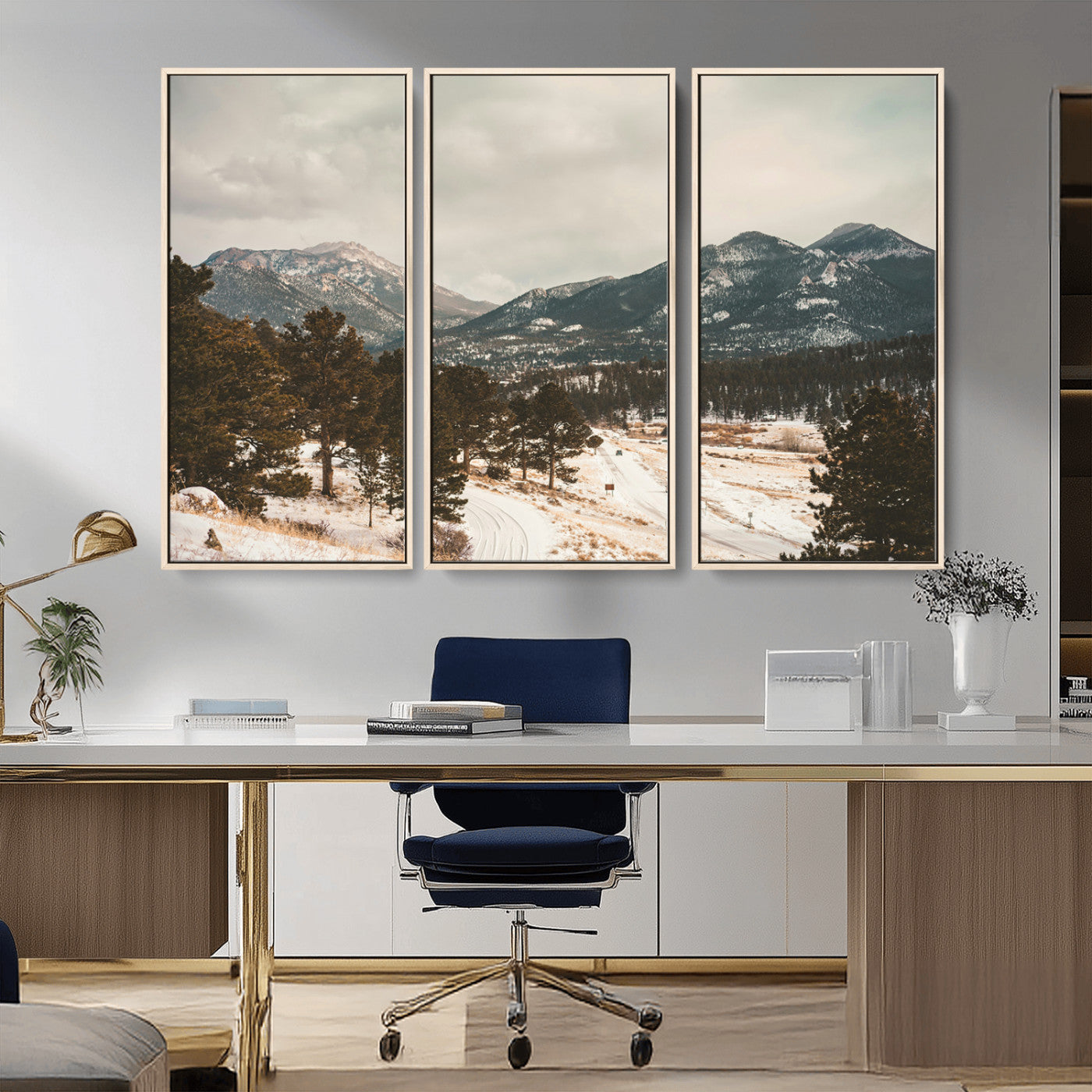-Mountain Landscape Wall Art Canvas Print – Framed Snowy Peaks Alpine Aesthetic Rustic Winter Scene Artwork for Home Office