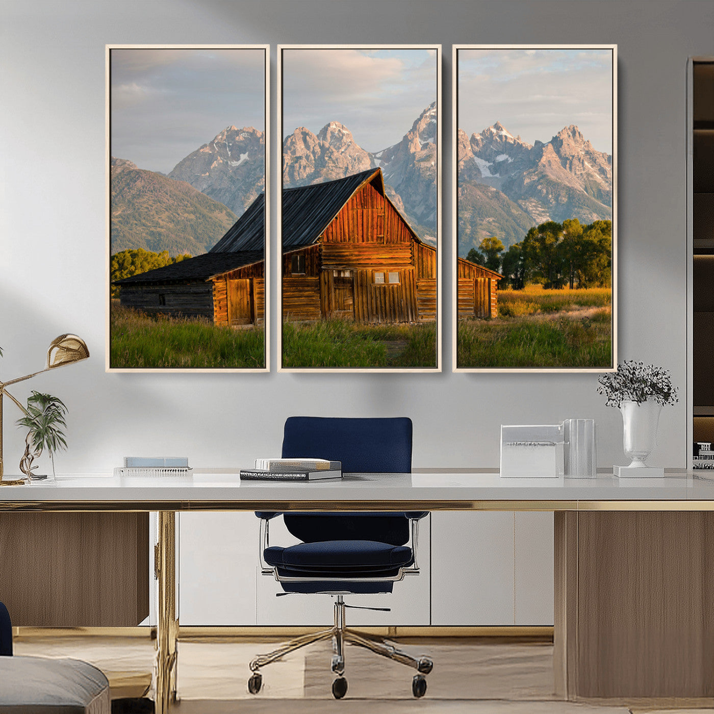 31771014-MGV-CV-36X24-Rustic Barn Wall Art Canvas Print – Framed Western Landscape Farmhouse Style Rustic Nature Scene Artwork for Home Office