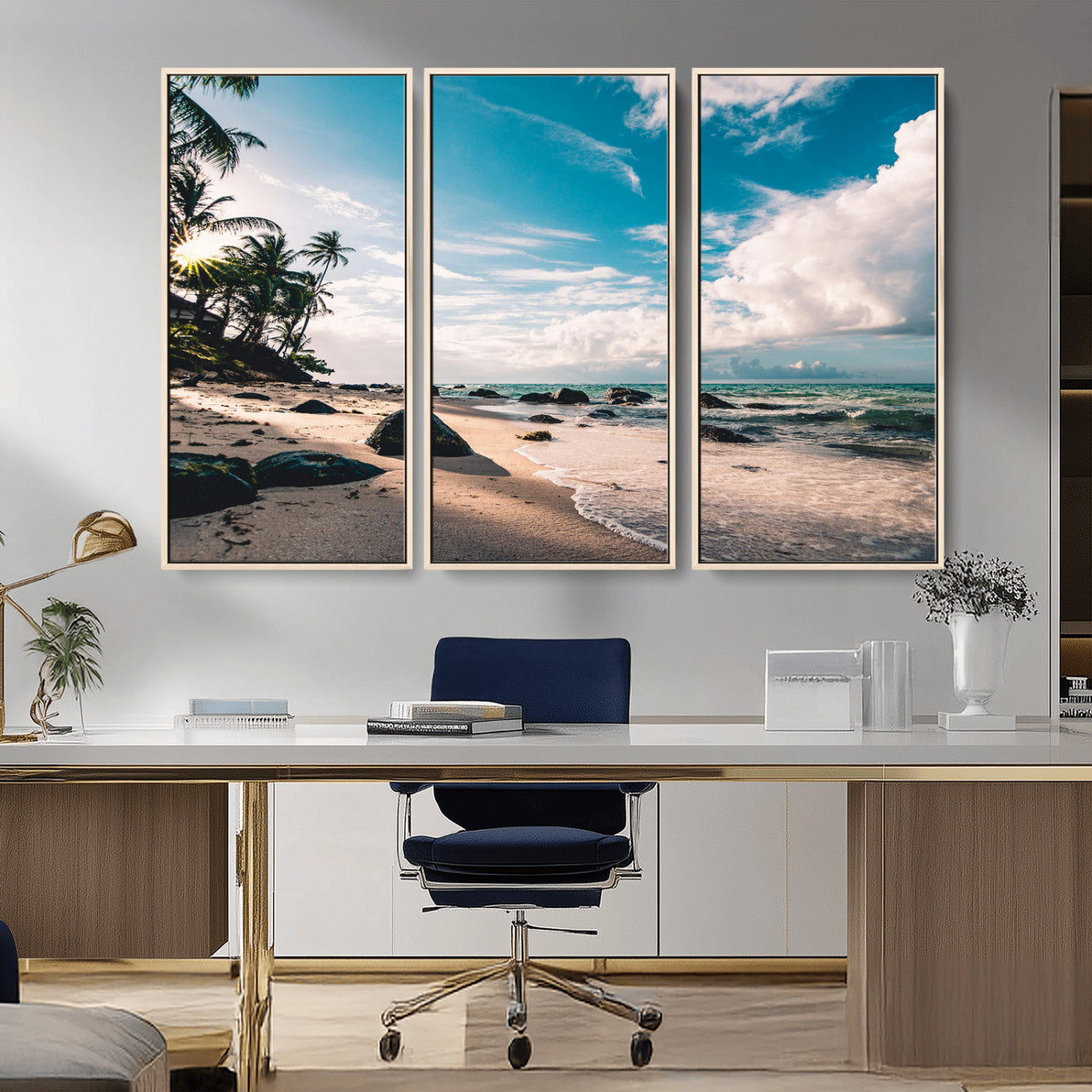 95301406-MGV-CV-36X24-Tropical Beach Wall Art Canvas Print – Framed Ocean Waves Relaxing Seascape Coastal Nature Scene Artwork for Home Office