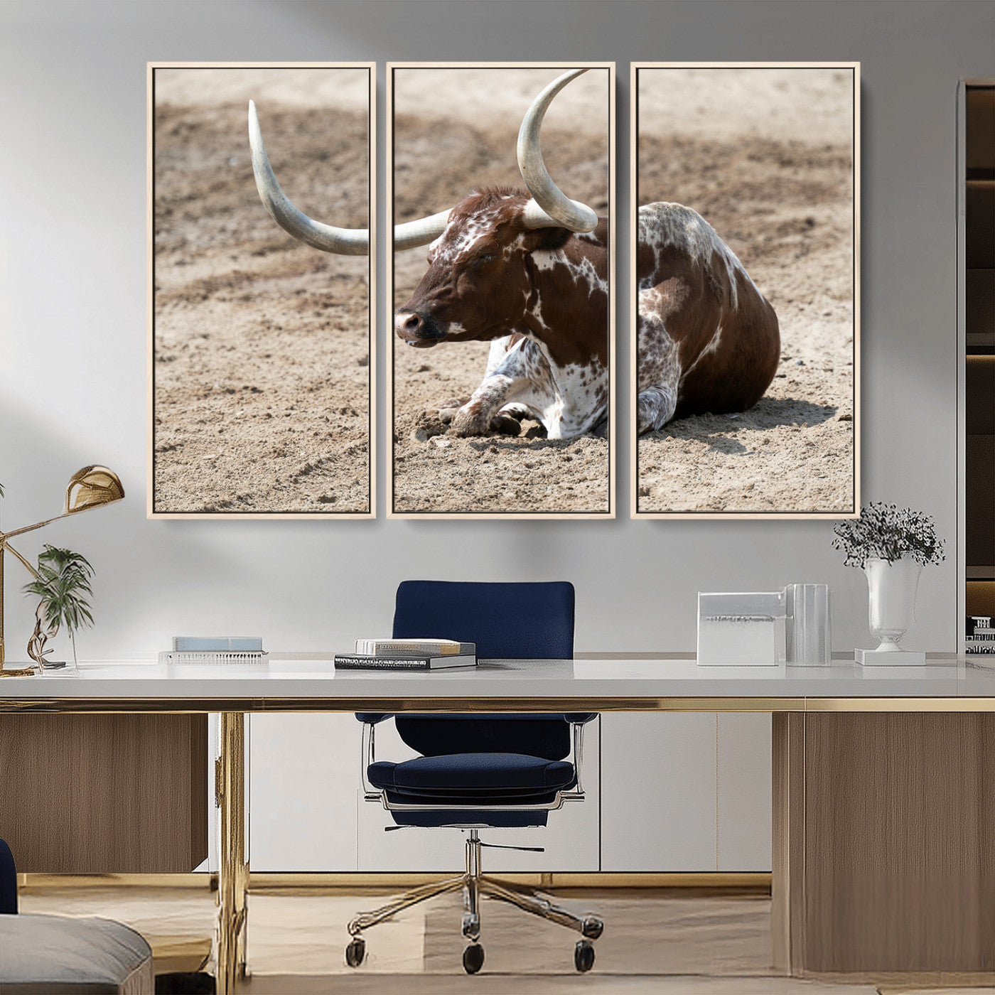 -Texas Longhorn Wall Art Canvas Print – Framed Country Living Farmhouse Rustic Cattle Scene Artwork for Home Office