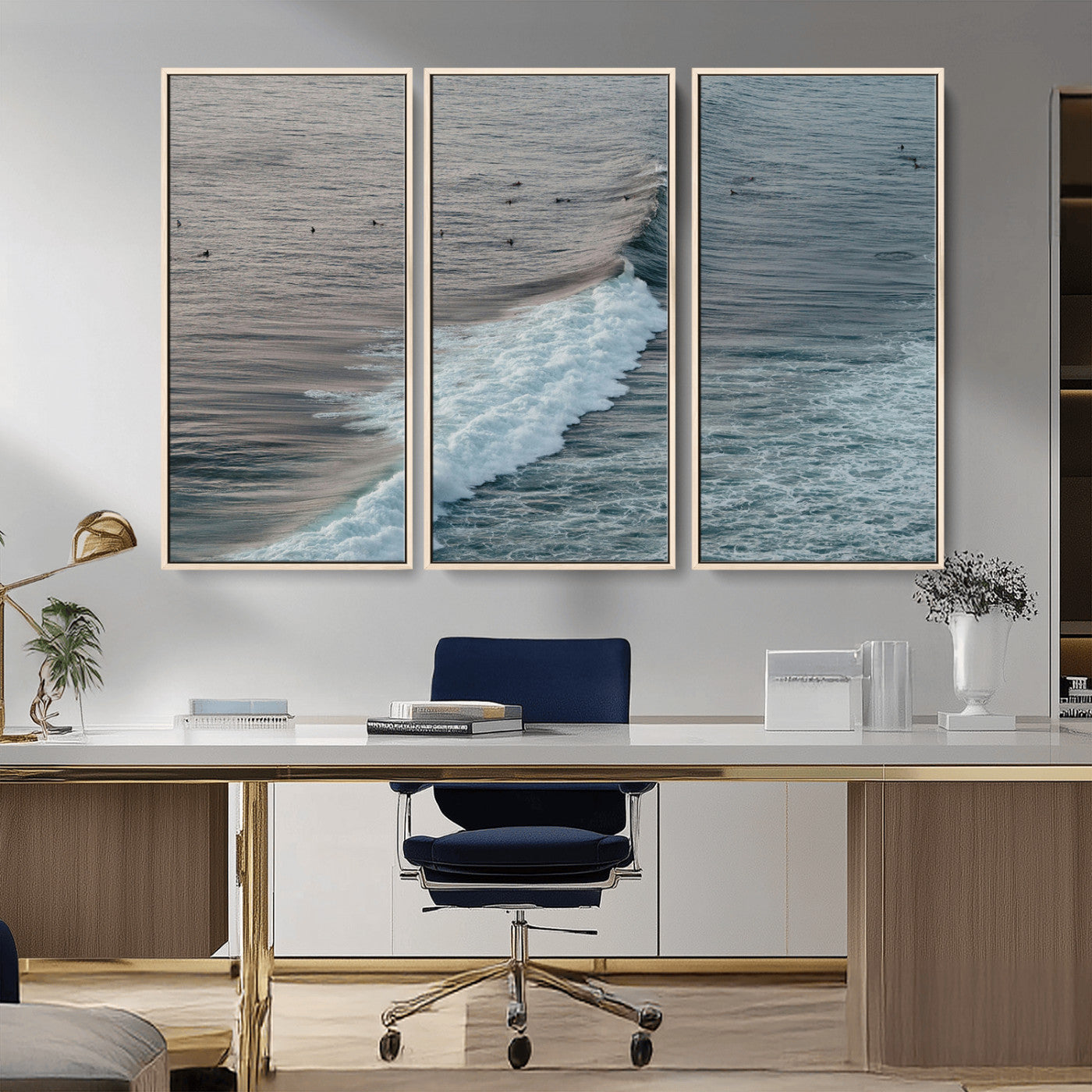 23077324-MGV-CV-36X24-Ocean Waves Wall Art Canvas Print – Framed Coastal Serenity Surf Nature Scene Artwork for Home Office