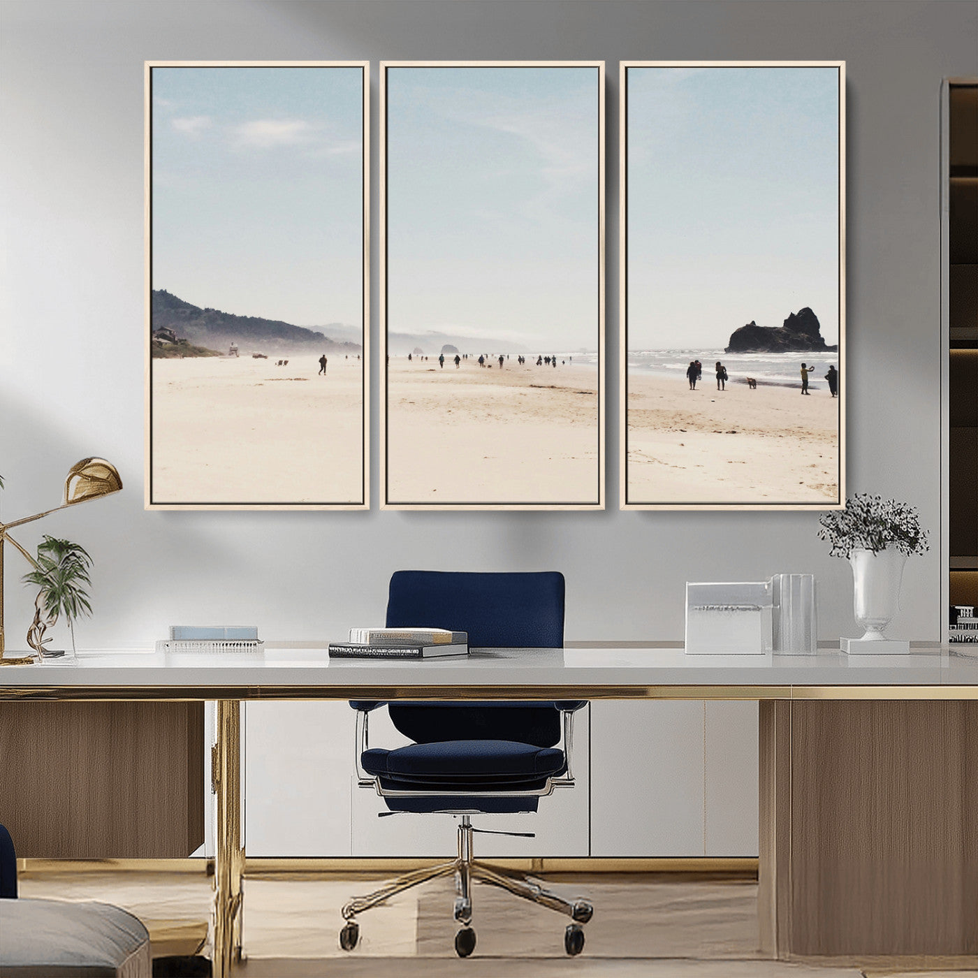 28307820-MGV-CV-36X24-Minimalist Beach Wall Art Canvas Print – Framed Coastal Serenity Soft Sand Nature Scene Artwork for Home Office