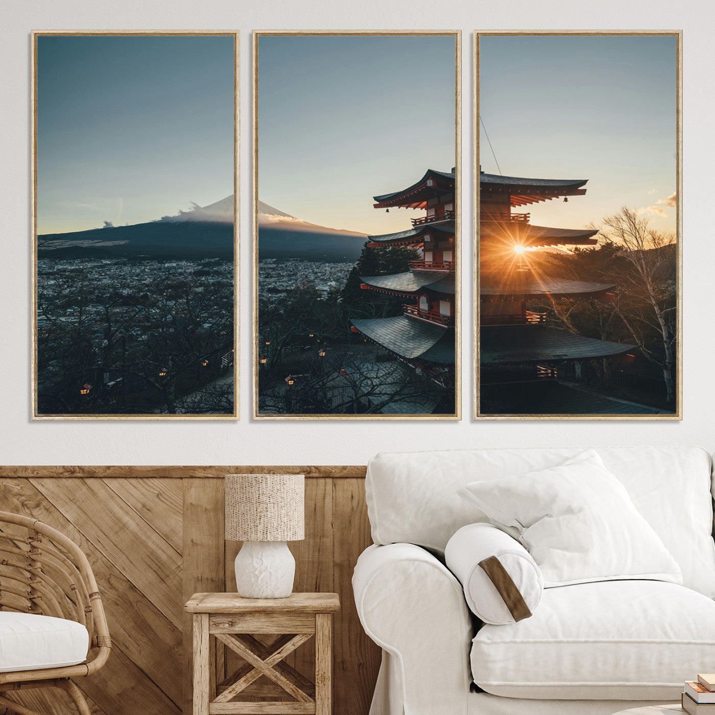 -Mount Fuji Wall Art Canvas Print Framed Japan Travel Art Chureito Pagoda Print Zen Scene for Home, Office Decor