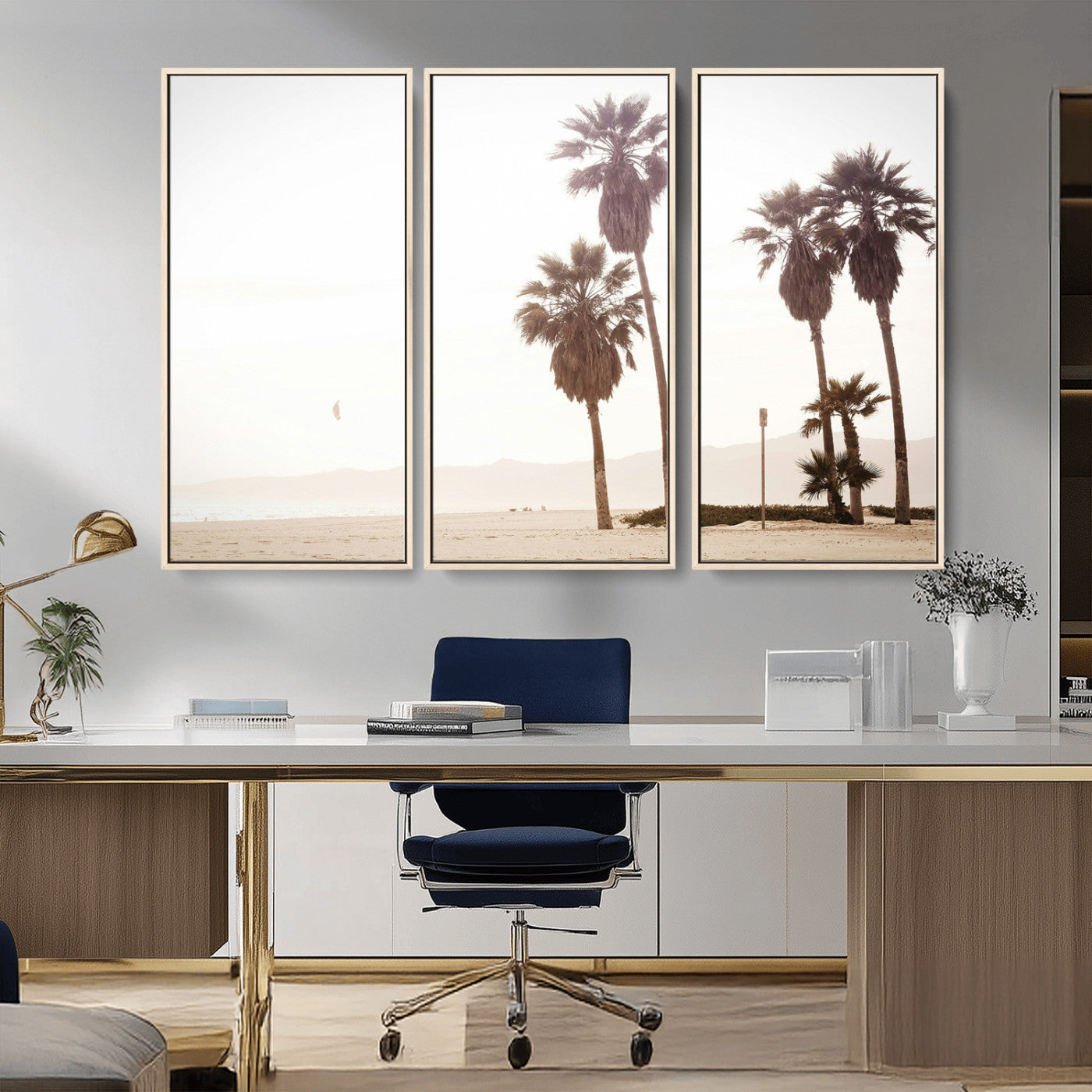 48255923-MGV-FC-48X32-3P_Natural-Coastal Light Wall Art Canvas Print – Relaxing Shoreline Minimalist Ocean Tropical Serenity Artwork for Home, Office