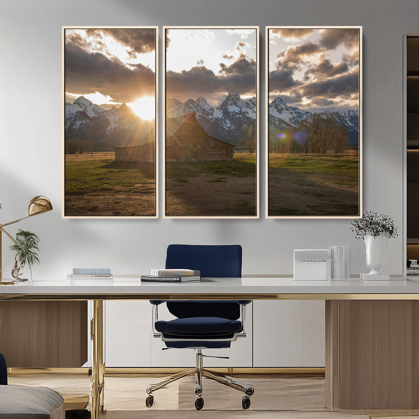 -Snowy Peaks Wall Art Canvas Print – Rustic Mountain Landscape Nature Escape Winter Forest Artwork for Home, Office