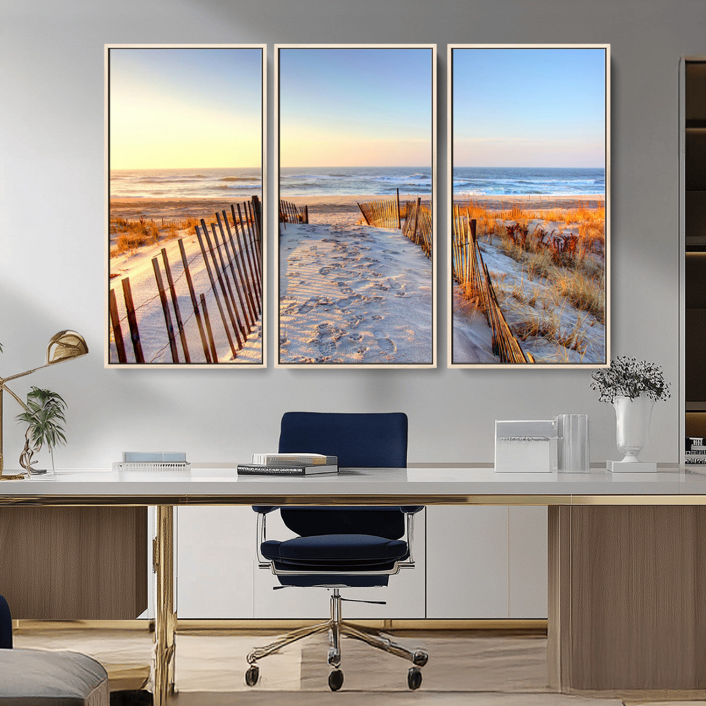 73351887-MGV-FC-48X32-3P_Natural-Ocean Sunset Wall Art Canvas Print – Nautical Beach Photography Summer Coastal Serenity Artwork for Home, Office