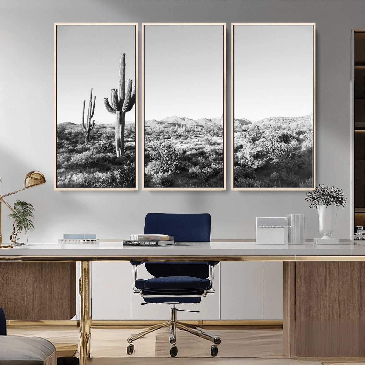 85205054-MGV-CV-36X24-Saguaro Cactus Wall Art Canvas Print – Framed Monochrome Landscape Scenic Arizona Minimalist Western Artwork for Home, Office