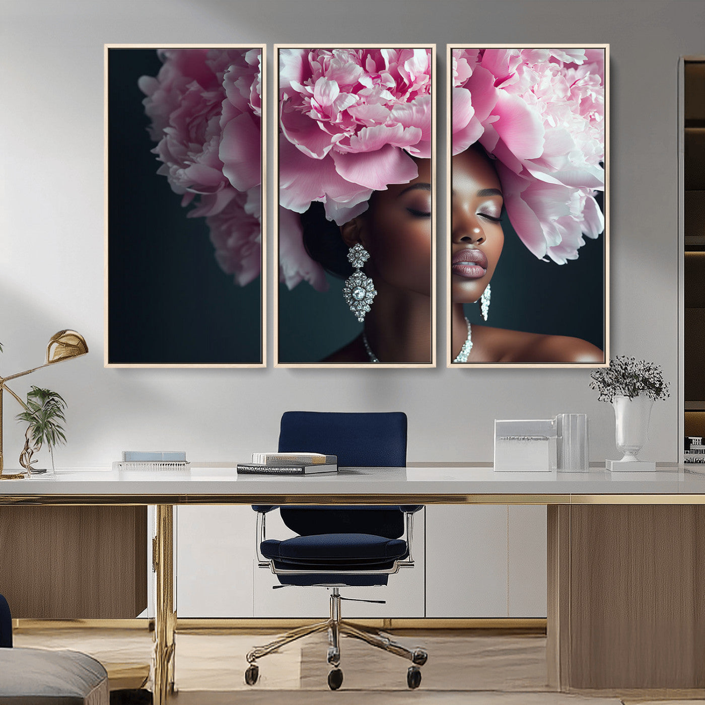 -Black Beauty Petal Crown Wall Art Canvas Print – Floral Petal Headpiece Elegant Design, Petal Inspired Artwork for Home, Office