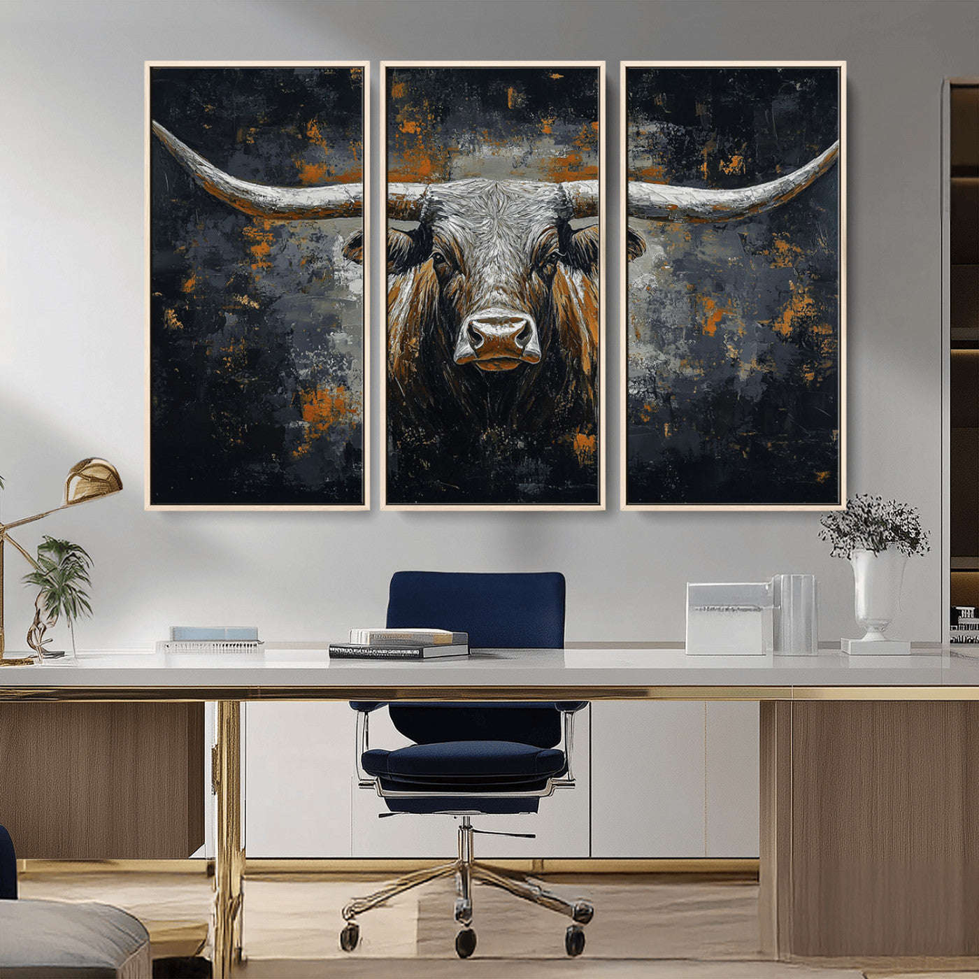 93195031-MGV-CV-36X24-Rustic Longhorn Bull Wall Art Canvas Print – Vintage Western Cattle Scene, Texas Steer Artwork for Home, Office