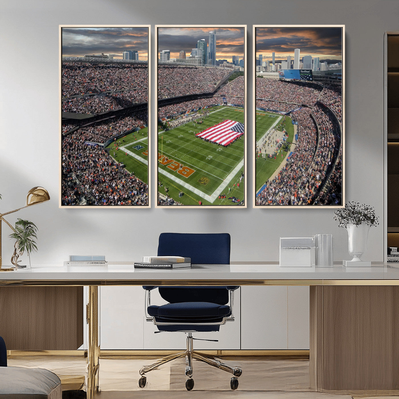 -Chicago Bears Soldiers Field Wall Art Canvas Print – Framed Football Stadium Artwork for Home, Office, Living Room