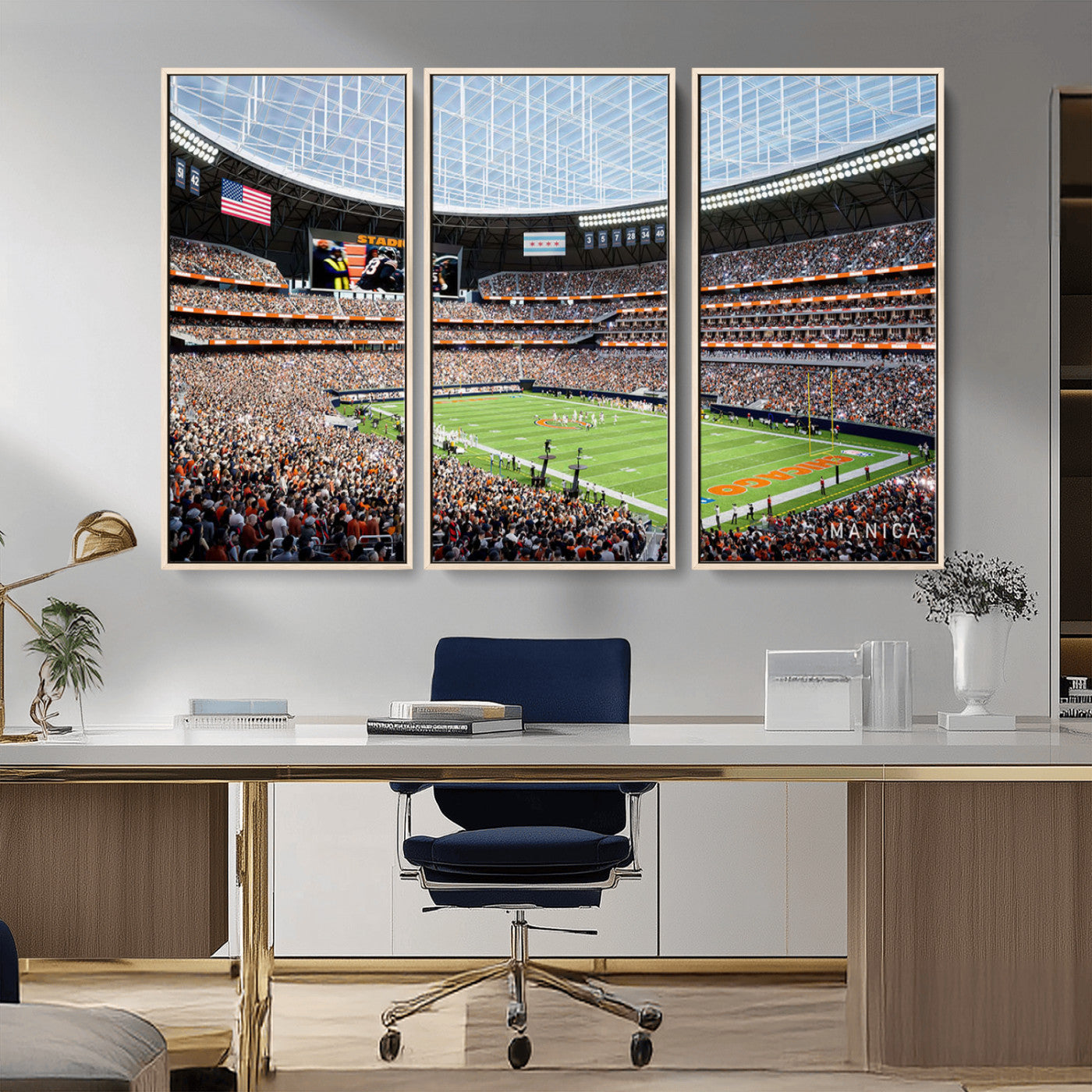 -Chicago Bears Soldiers Field Wall Art Canvas Print – Framed Football Stadium Artwork for Home, Office, Living Room