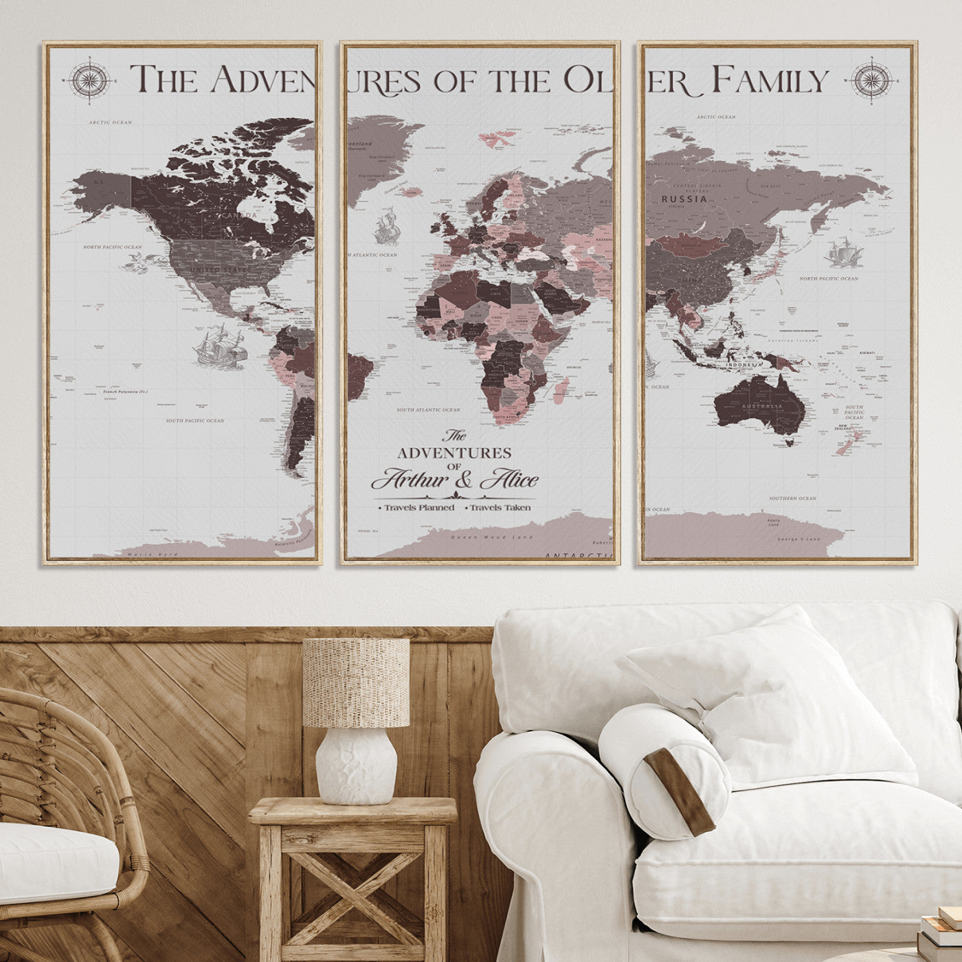 -Personalized Family Travel Map Canvas – Custom Framed Push Pin World Map, Unique Adventure Tracker Wall Art for Home, Office