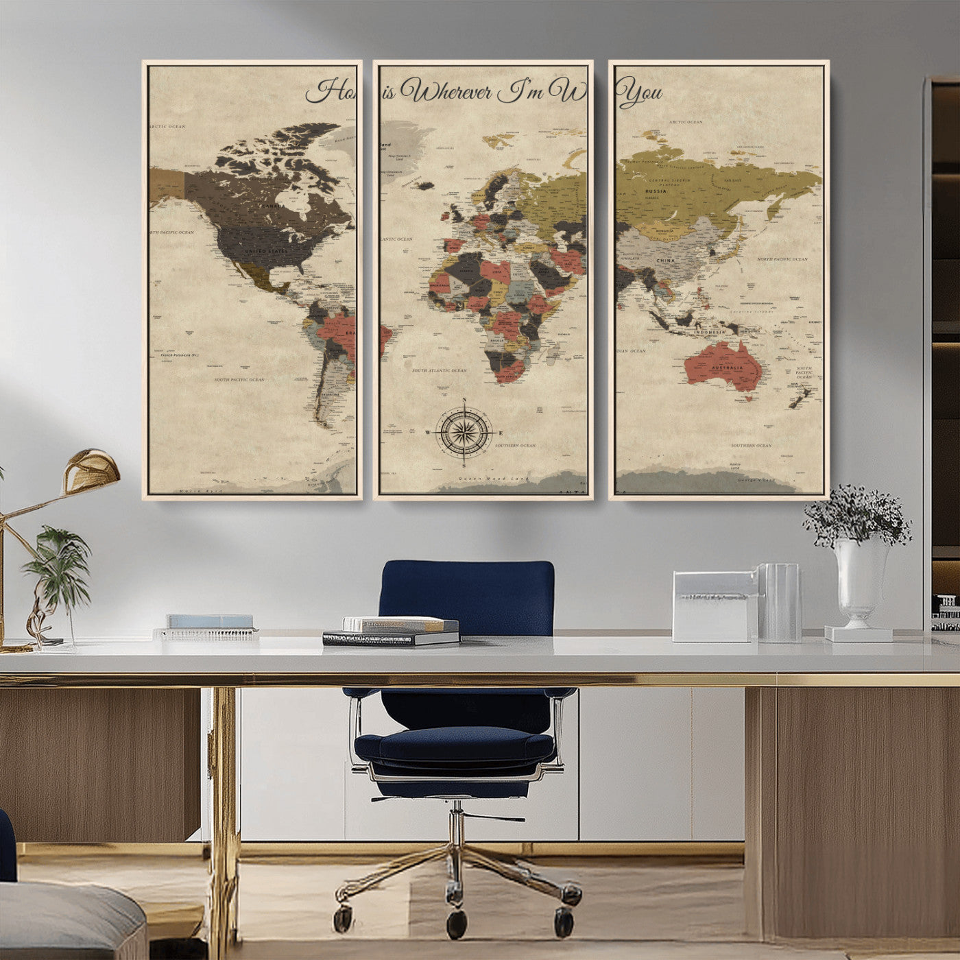 -Personalized World Map Wall Art Canvas Print – Customizable Push Pin Framed Travel Map Artwork for Home Office