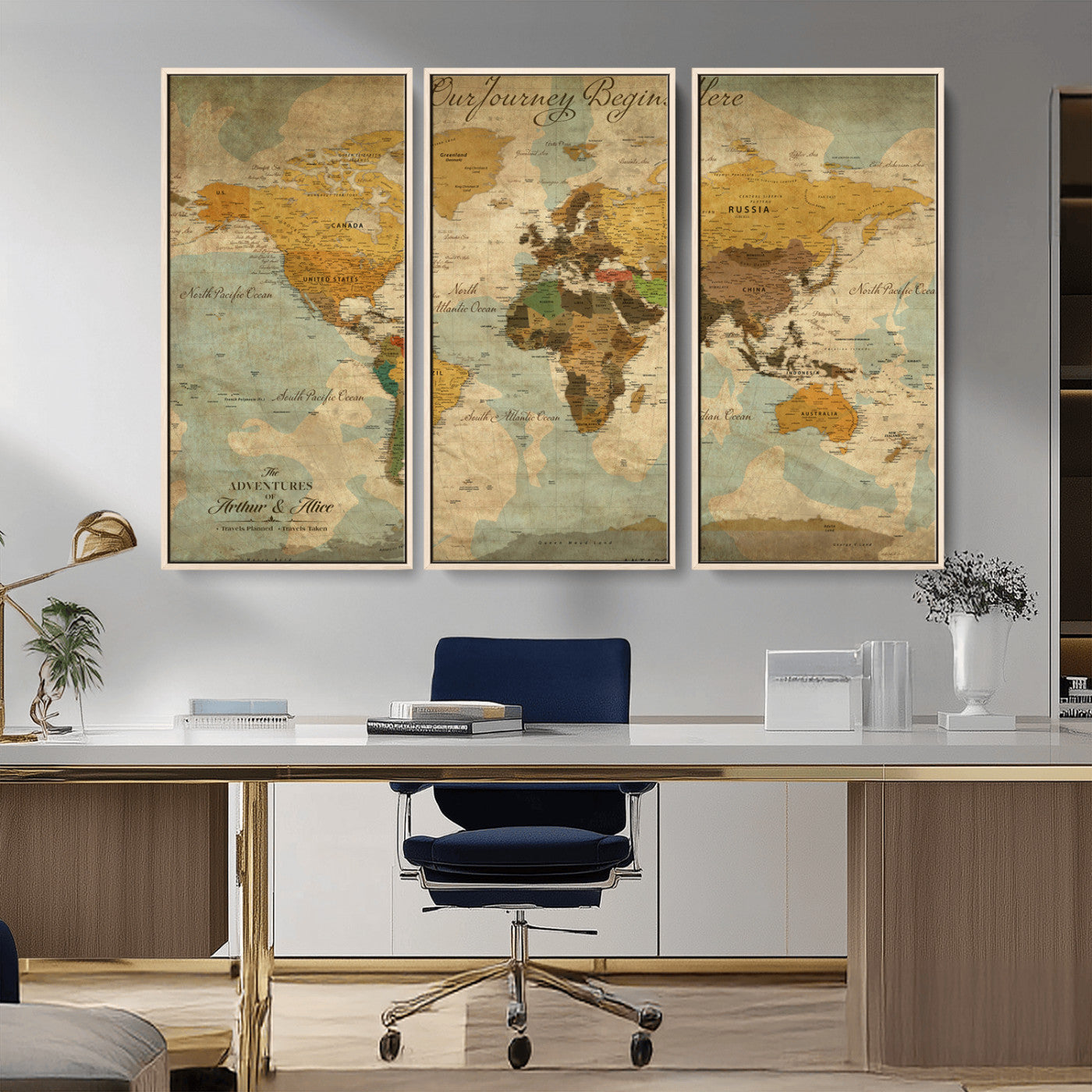 40572820-MGV-CV-36X24-Personalized World Map Canvas – Custom Framed Push Pin Travel Map Wall Art, Vintage Style Gift for Couples