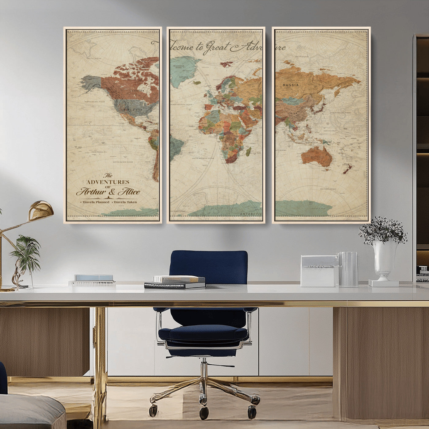 Rehber01-MGV-CV-36X24-Personalized Antique World Map Canvas Print – Custom Push Pin Travel Map Vintage Gift for Couples Explorers for Home, Office