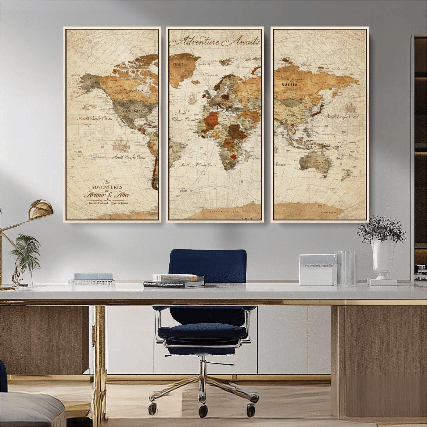 Rehber01-MGV-CV-36X24-Customizable Framed World Map Canvas Print – Personalized Push Pin Travel Map Gift for Couples Explorers for Home, Office