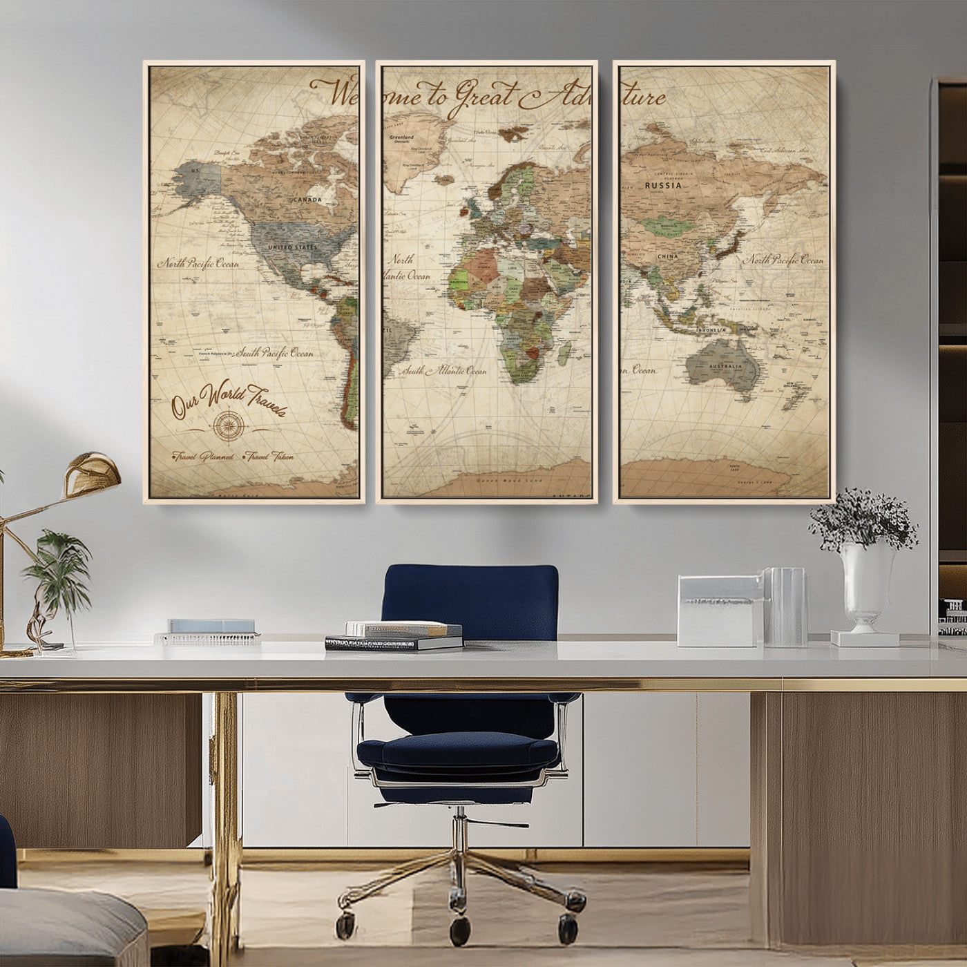 -Personalized Antique World Map Canvas Print – Custom Push Pin Travel Tracker Vintage Adventure Gift for Couples for Home, Office