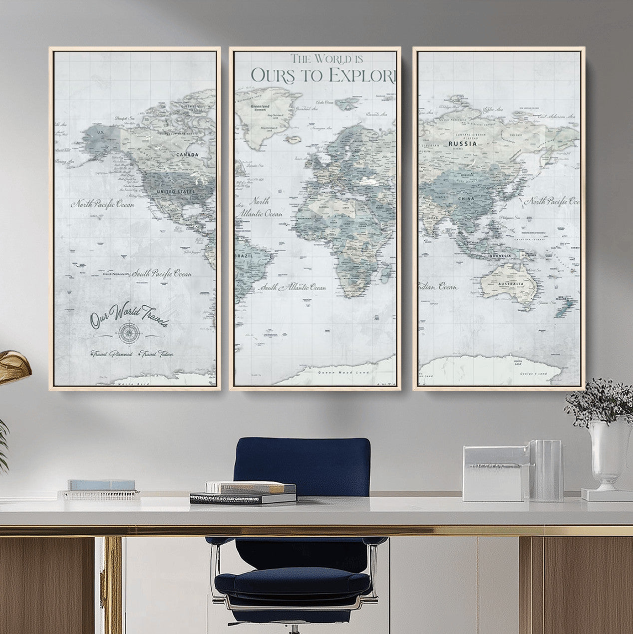 73654056-MGV-FC-48X32-3P - Personalized Push Pin World Map Canvas Print – Custom Framed Travel Tracker Artwork for Couples or Home Decor