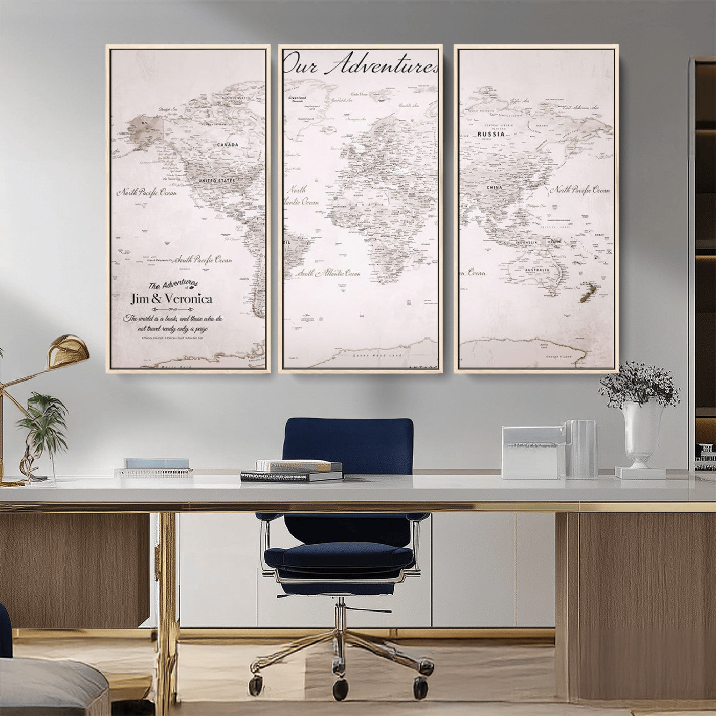 14561774-MGV-CV-36X24-Custom Push Pin World Map Wall Art – Personalized Travel Canvas Print with Foam Pins Framed Decor for Home, Office