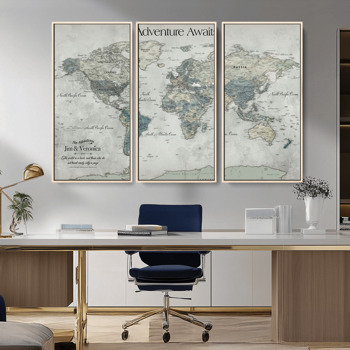 -Personalized Push Pin World Map Canvas Print – Custom Adventure Travel Map Framed Wall Art Gift for home, office