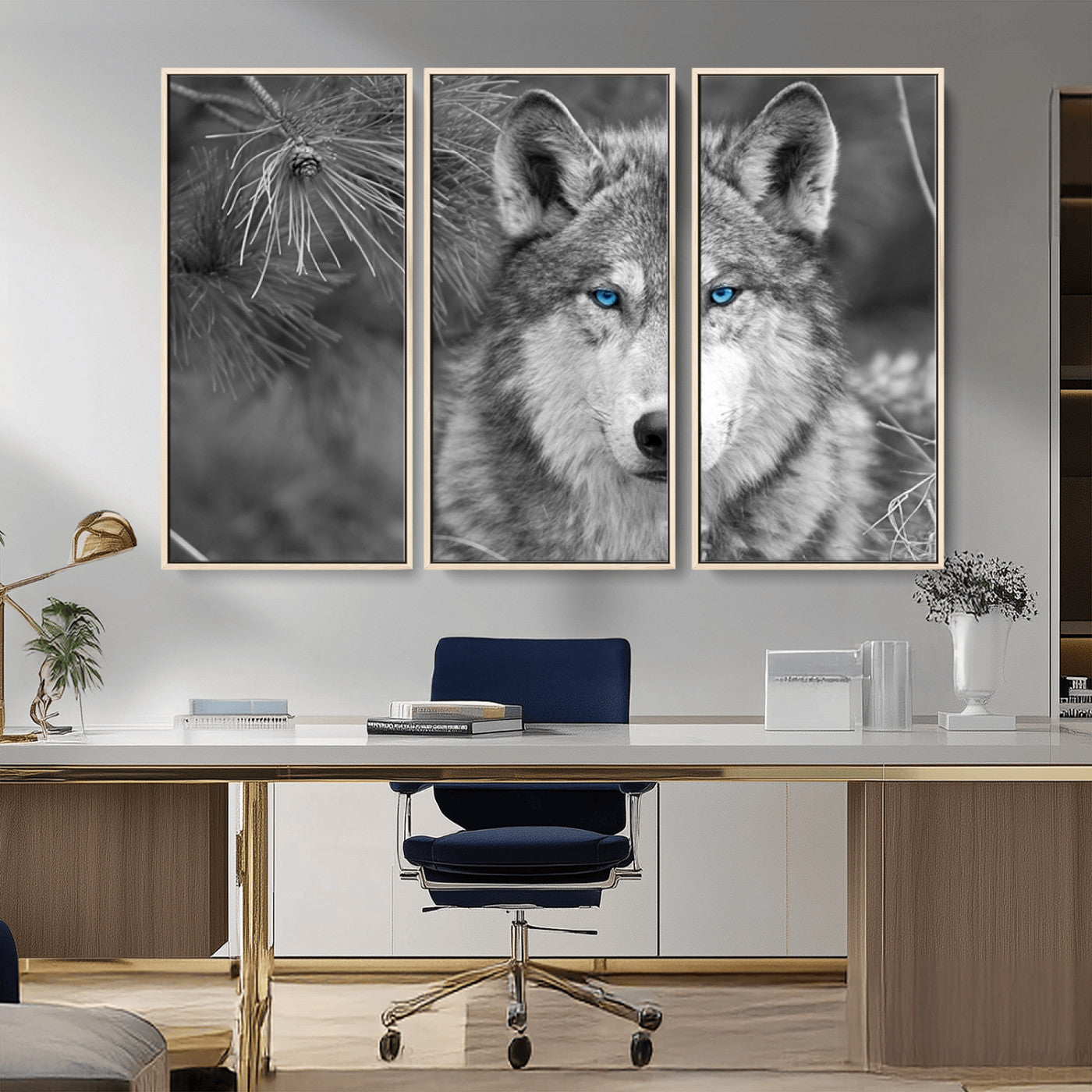 -Wild Wolf Blue Eye Wall Art Canvas Print