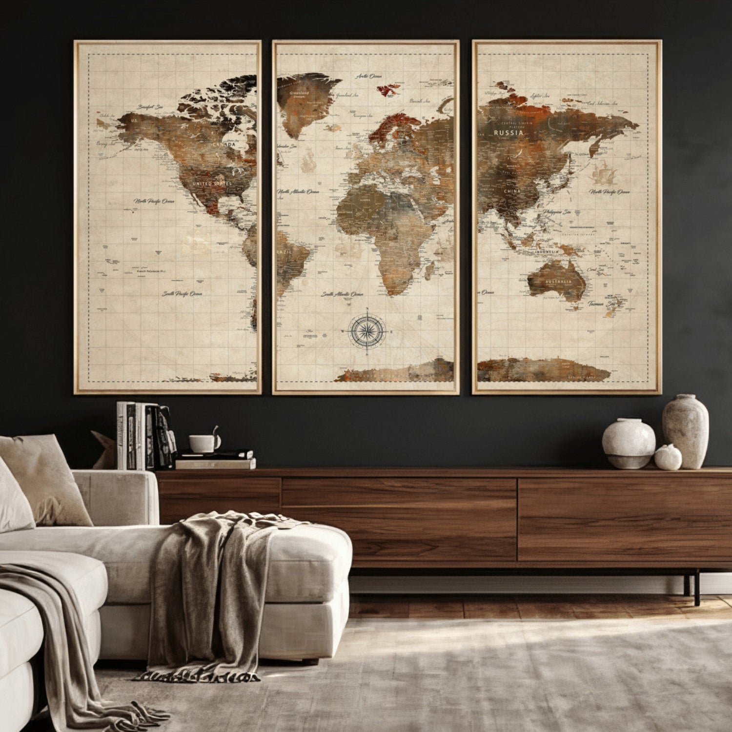 23610090-MGV-CV-36X24 - World Map Wall Art Canvas Print, Modern Decorative Framed Map Artwork Prints for Living Room, Office, Bedroom Wall Decor