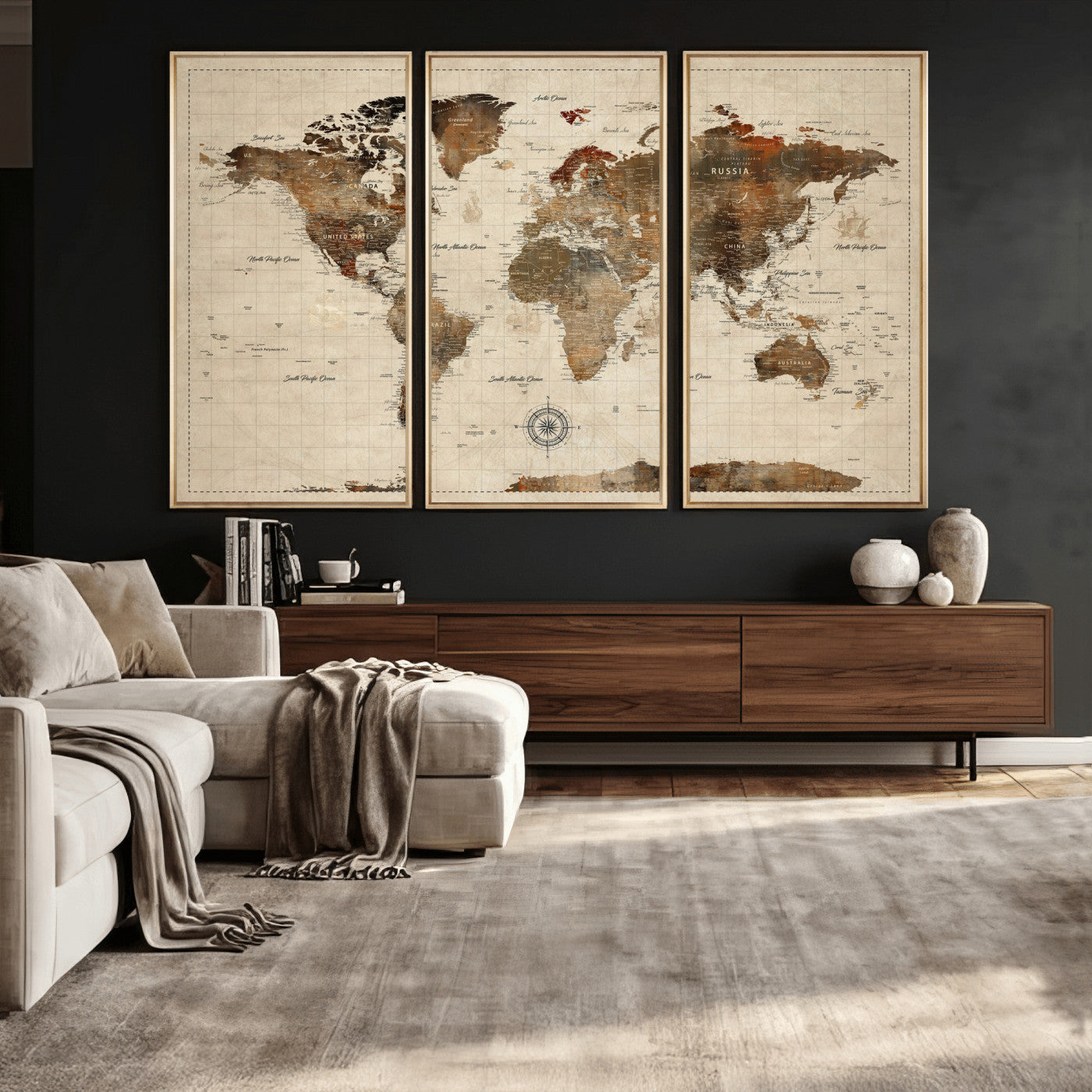 23610090-MGV-CV-36X24 - World Map Wall Art Canvas Print, Modern Decorative Framed Map Artwork Prints for Living Room, Office, Bedroom Wall Decor