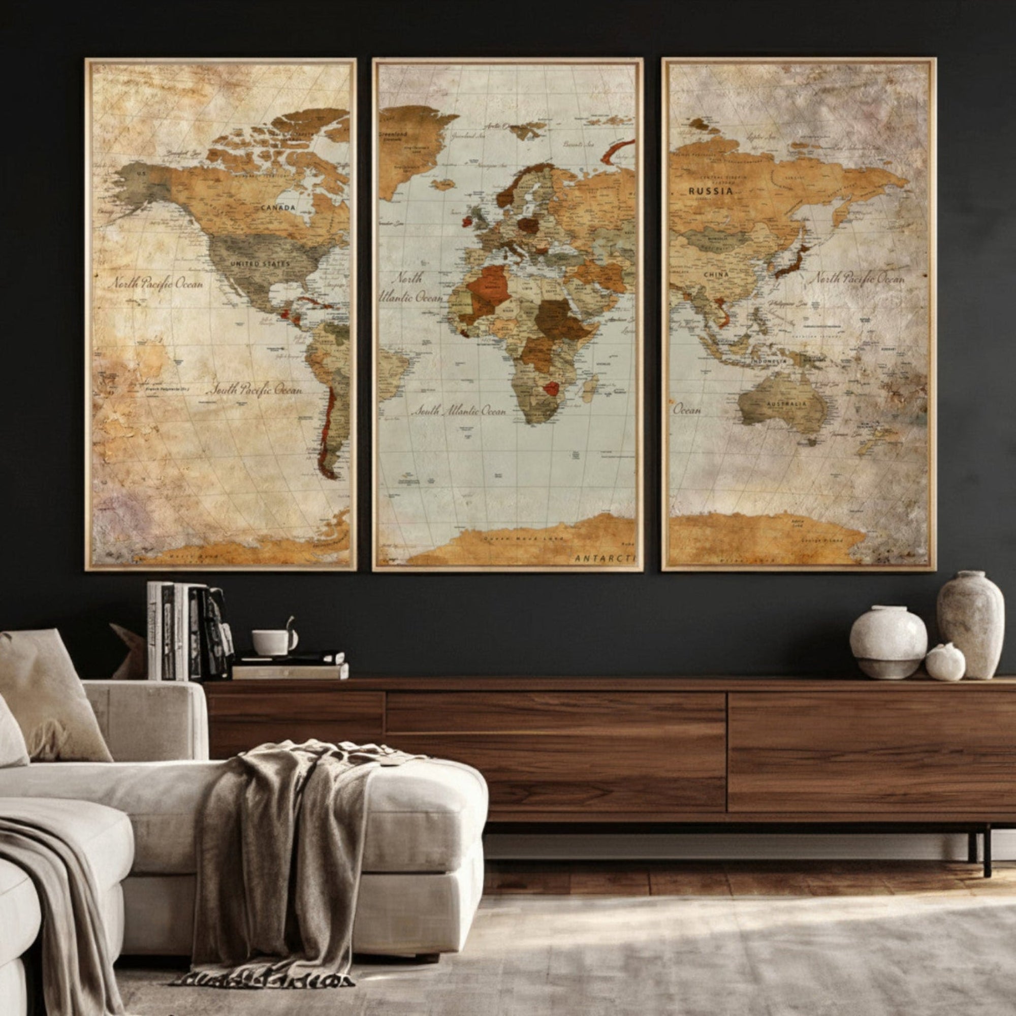74176056-MGV-CV-36X24 - World Map Wall Art Canvas Print, Modern Decorative Framed Map Artwork Prints for Living Room, Office, Bedroom Wall Decor