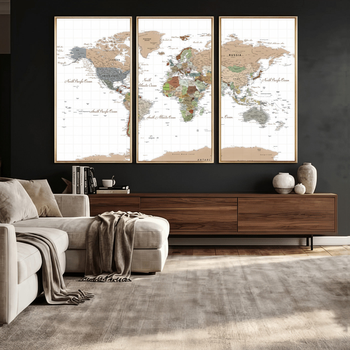 91286788-MGV-CV-36X24 - World Map Wall Art Canvas Print, Modern Decorative Framed Map Artwork Prints for Living Room, Office, Bedroom Wall Decor