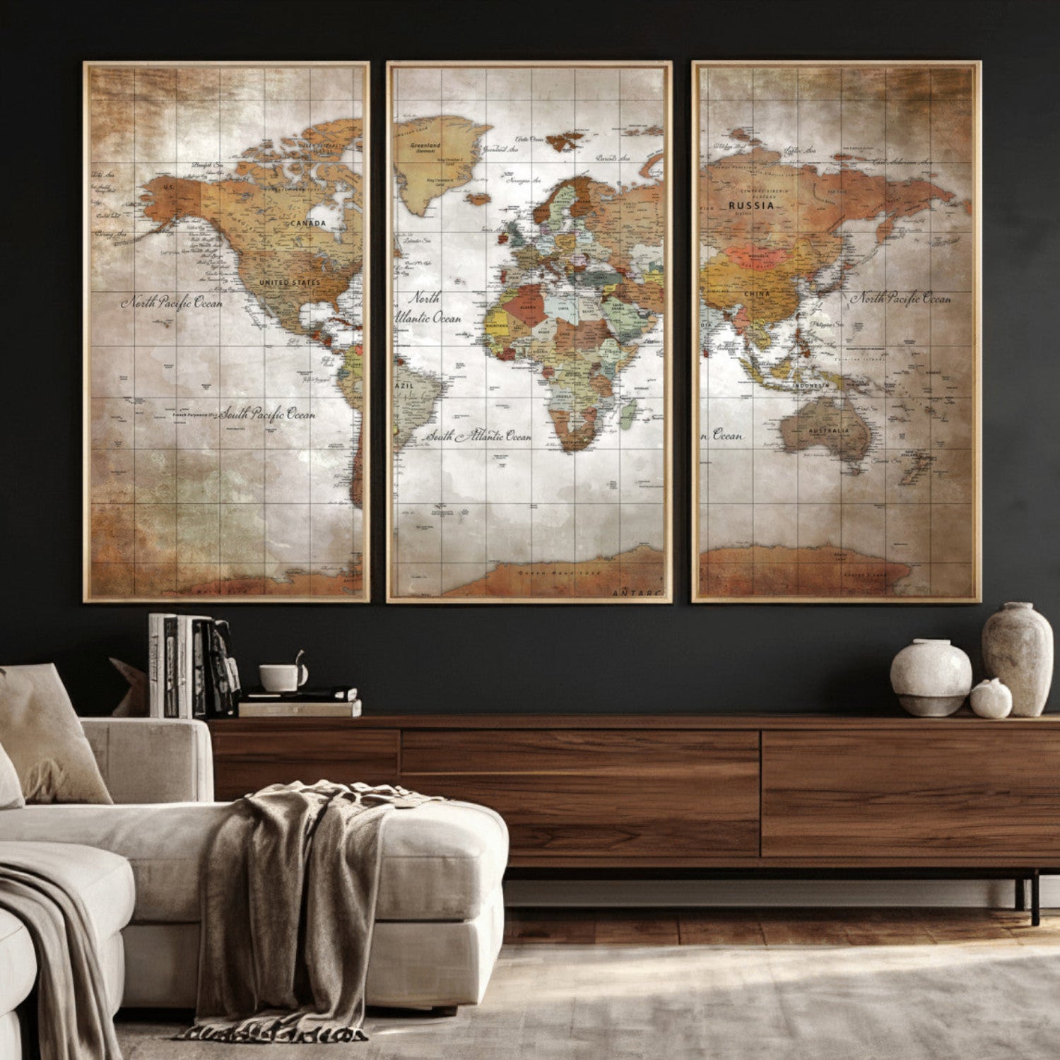 51643807-MGV-CV-36X24 - World Map Wall Art Canvas Print, Modern Decorative Framed Map Artwork Prints for Living Room, Office, Bedroom Wall Decor