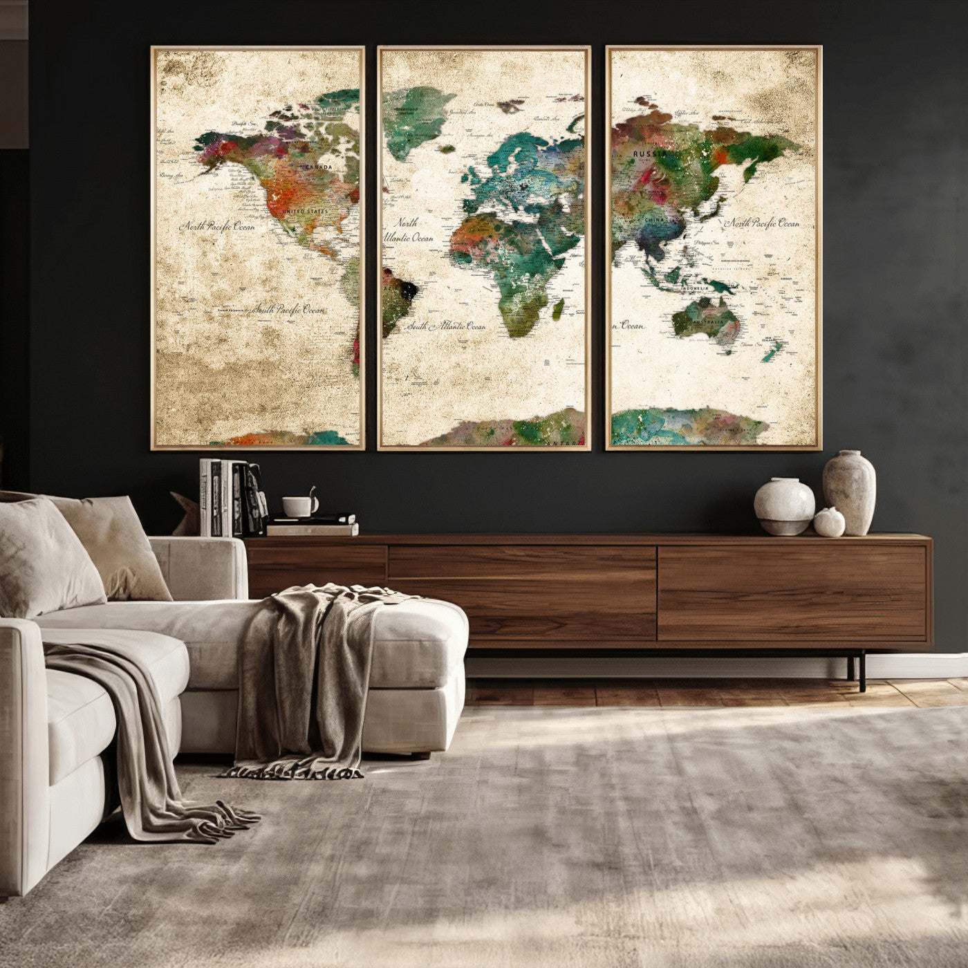 87544591-MGV-CV-36X24 - World Map Wall Art Canvas Print, Modern Decorative Framed Map Artwork Prints for Living Room, Office, Bedroom Wall Decor