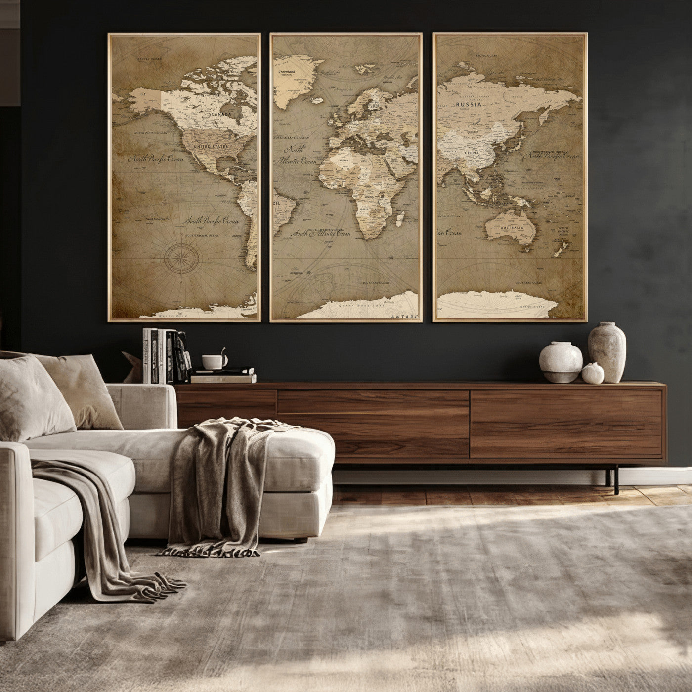 82314635-MGV-CV-36X24 - World Map Wall Art Canvas Print, Modern Decorative Framed Map Artwork Prints for Living Room, Office, Bedroom Wall Decor