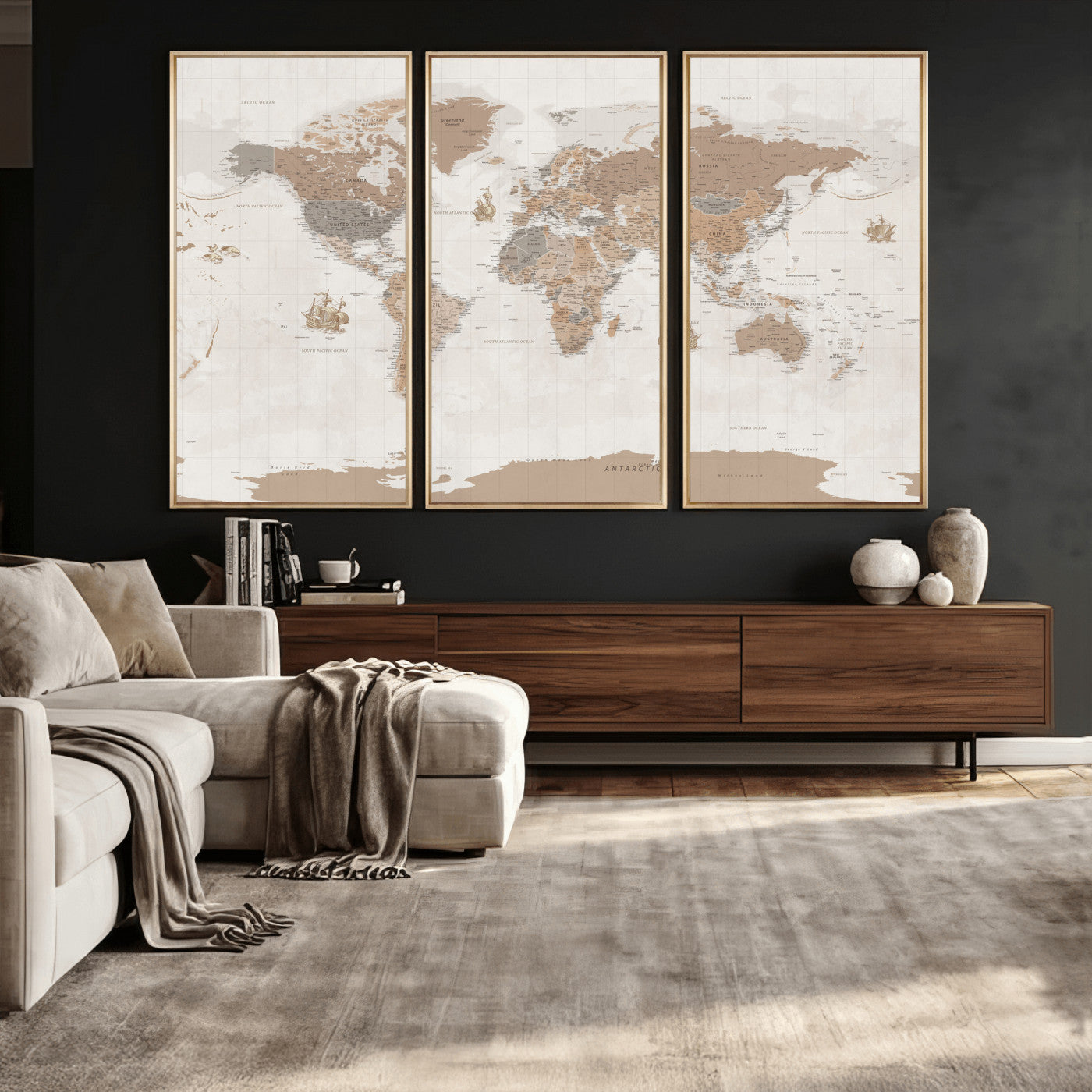 85057279-MGV-CV-36X24 - World Map Wall Art Canvas Print, Modern Decorative Framed Map Artwork Prints for Living Room, Office, Bedroom Wall Decor
