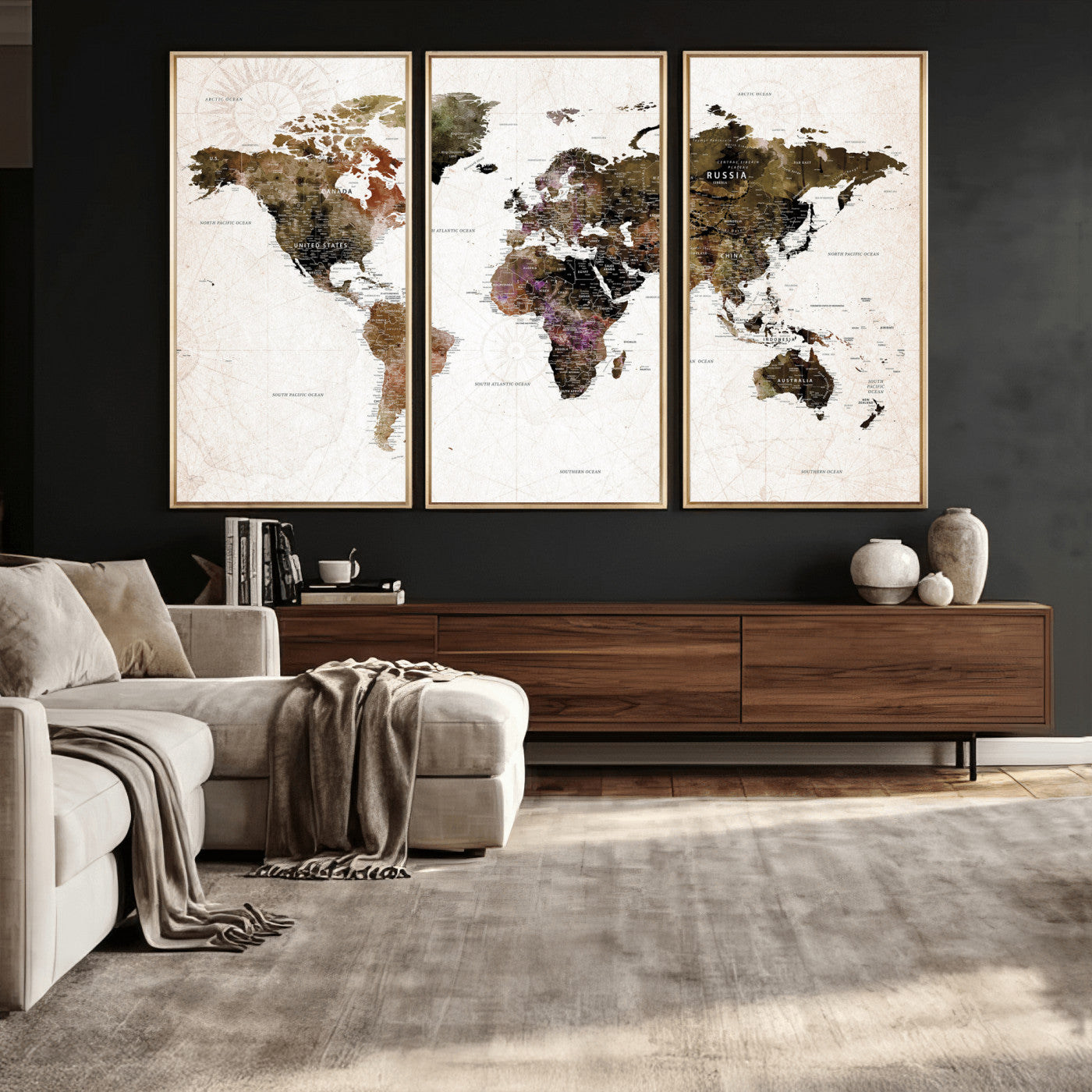 77651968-MGV-CV-36X24 - World Map Wall Art Canvas Print, Modern Decorative Framed Map Artwork Prints for Living Room, Office, Bedroom Wall Decor