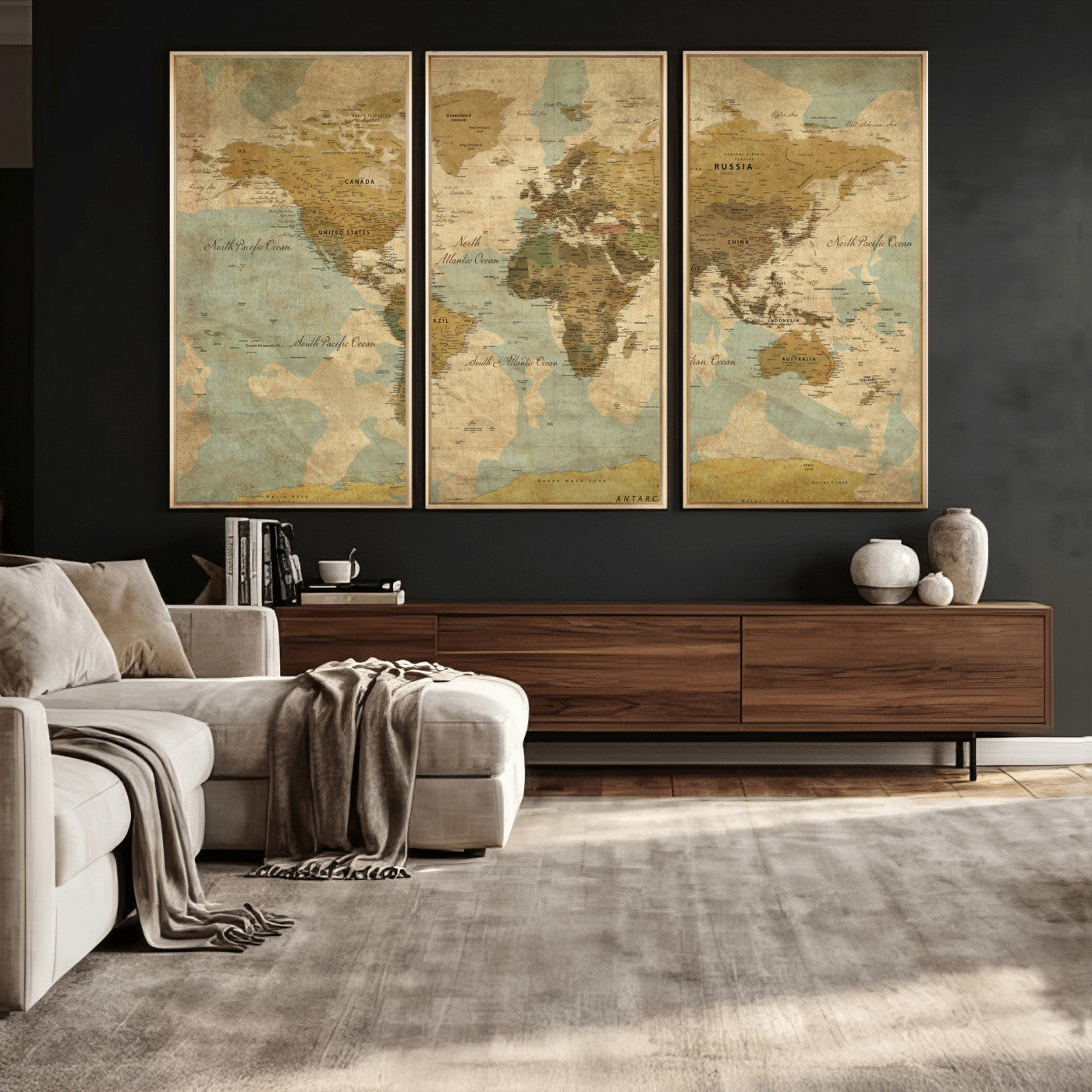 89356927-MGV-CV-36X24 - World Map Wall Art Canvas Print, Modern Decorative Framed Map Artwork Prints for Living Room, Office, Bedroom Wall Decor