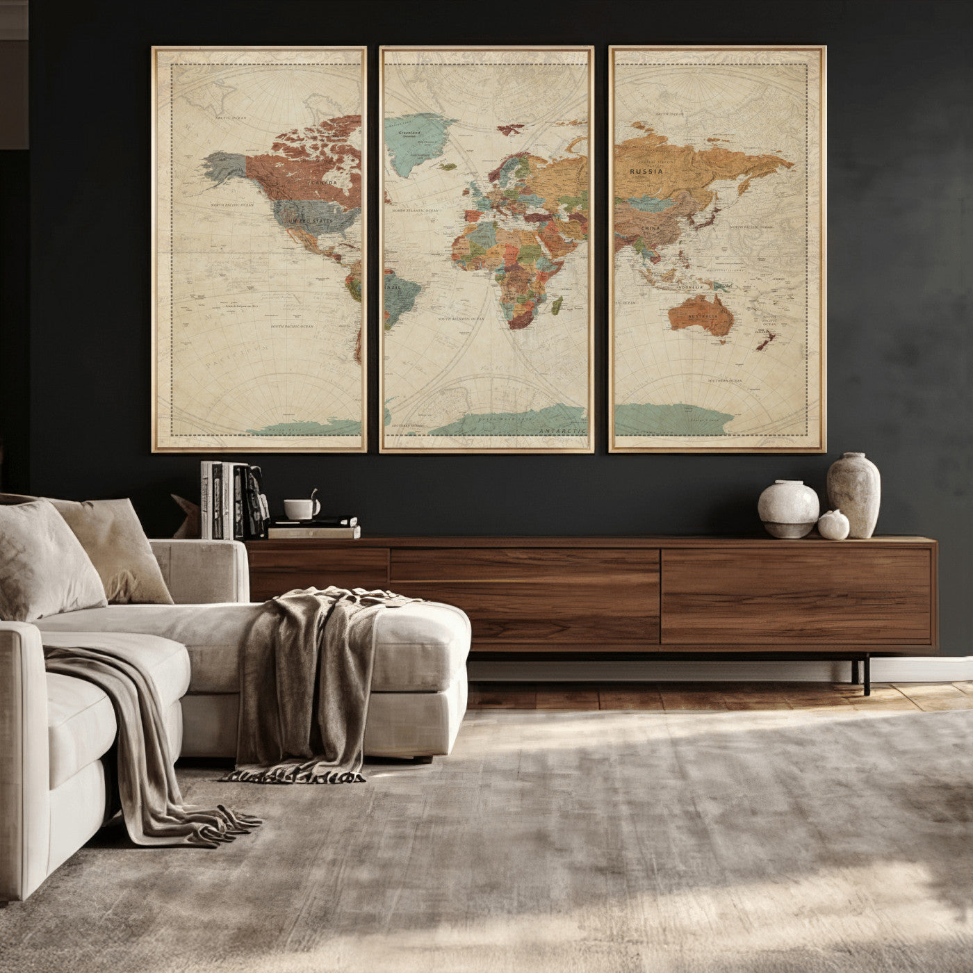 68428598-MGV-CV-36X24 - World Map Wall Art Canvas Print, Modern Decorative Framed Map Artwork Prints for Living Room, Office, Bedroom Wall Decor