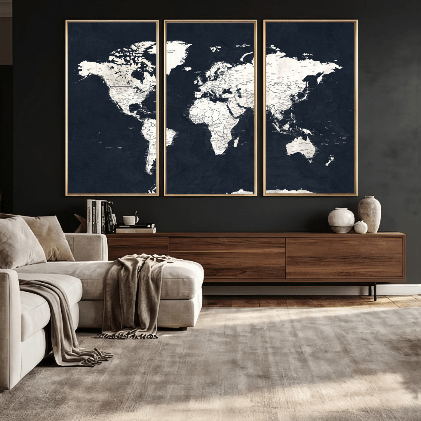 11963807-MGV-CV-36X24 - World Map Wall Art Canvas Print, Modern Decorative Framed Map Artwork Prints for Living Room, Office, Bedroom Wall Decor
