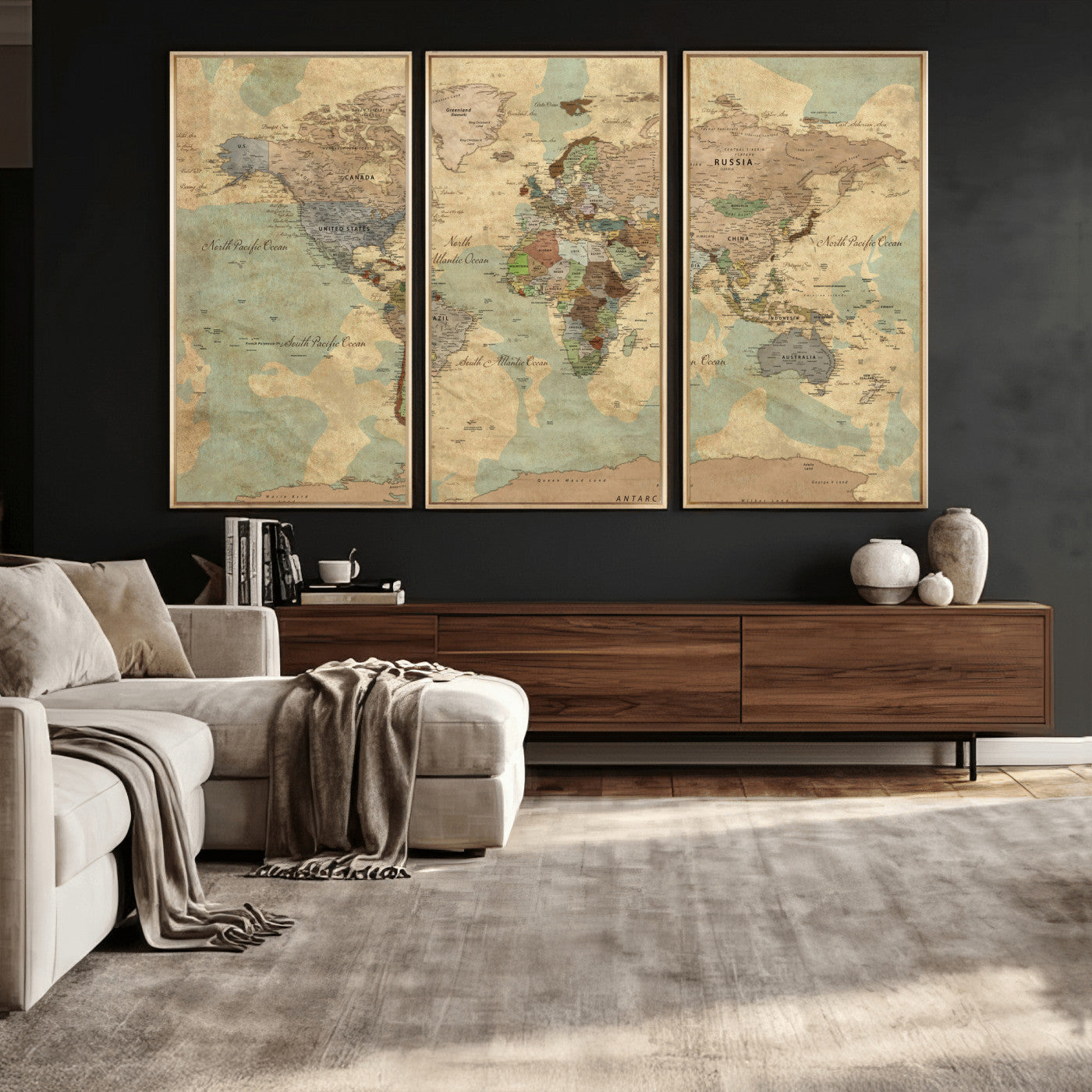 72396478-MGV-CV-36X24 - World Map Wall Art Canvas Print, Modern Decorative Framed Map Artwork Prints for Living Room, Office, Bedroom Wall Decor