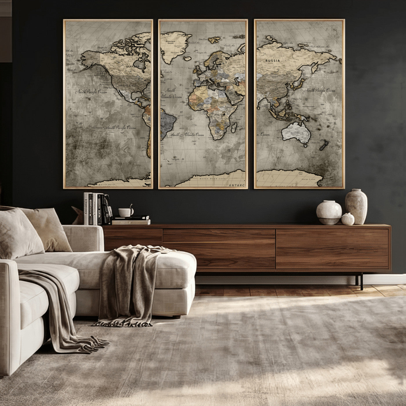 85218700-MGV-CV-36X24 - World Map Wall Art Canvas Print, Modern Decorative Framed Map Artwork Prints for Living Room, Office, Bedroom Wall Decor