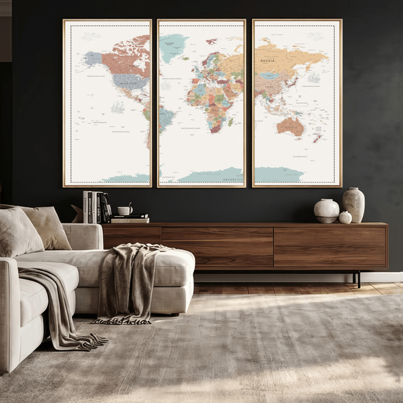 63447567-MGV-CV-36X24 - World Map Wall Art Canvas Print, Modern Decorative Framed Map Artwork Prints for Living Room, Office, Bedroom Wall Decor