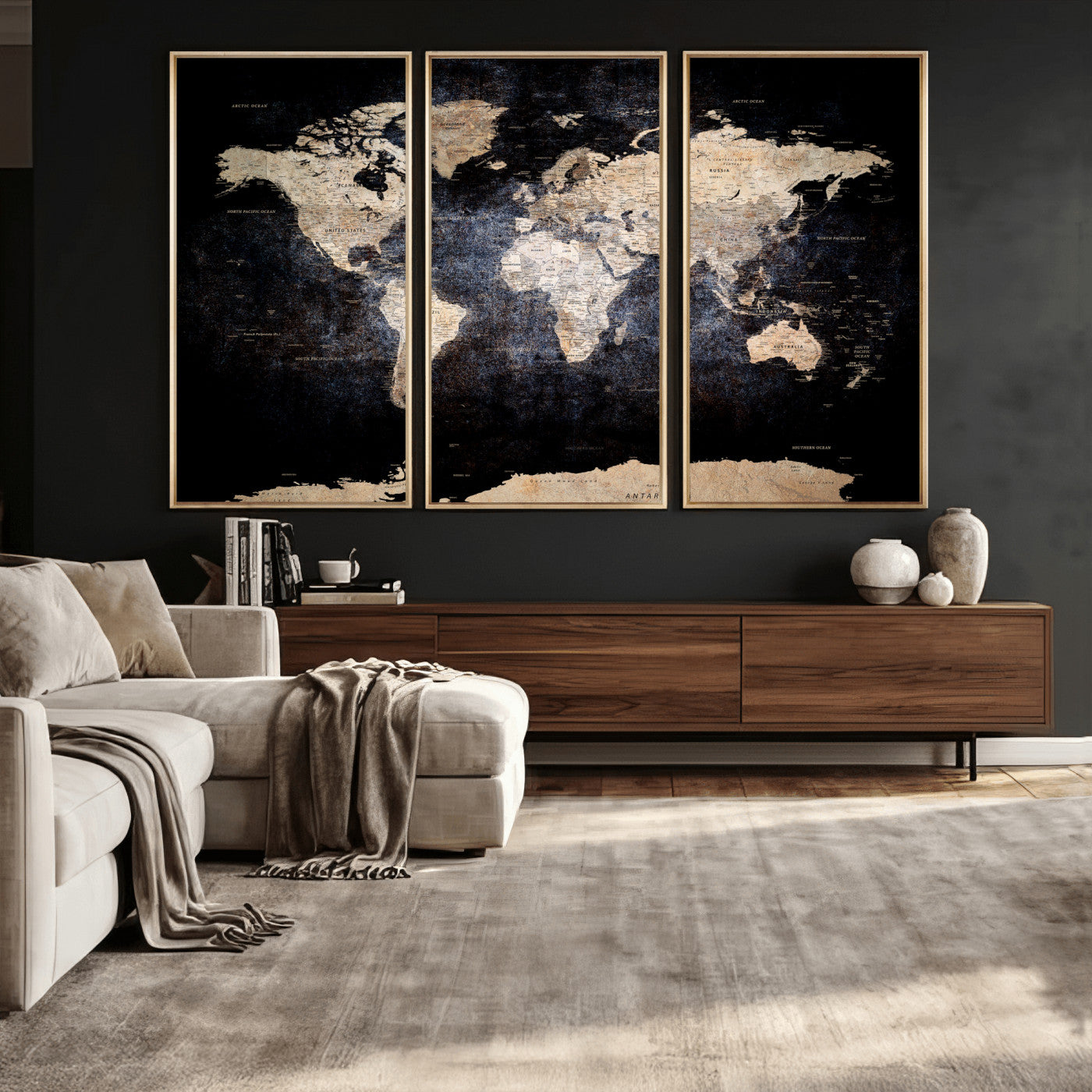 56713386-MGV-CV-36X24 - World Map Wall Art Canvas Print, Modern Decorative Framed Map Artwork Prints for Living Room, Office, Bedroom Wall Decor