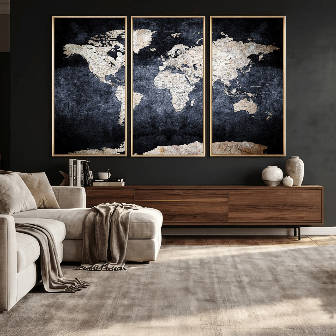 41193404-MGV-CV-36X24 - World Map Wall Art Canvas Print, Modern Decorative Framed Map Artwork Prints for Living Room, Office, Bedroom Wall Decor